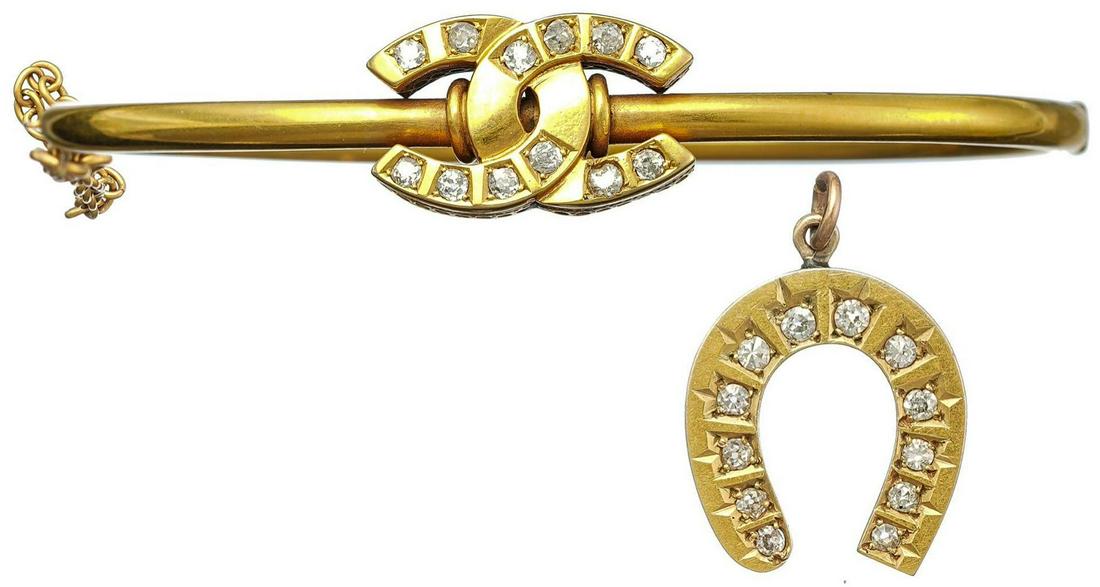 Antique Diamond Horseshoe 18k Bangle Bracelet (1 of 2)
