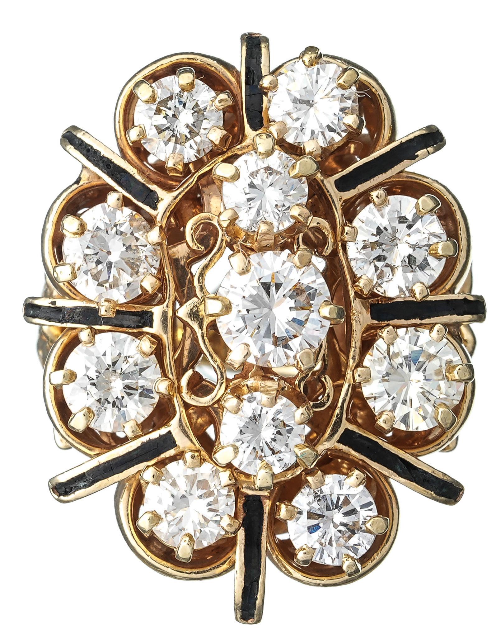 Tiered 4ctw  Diamond Enamel 14k Gold Ring (1 of 4)