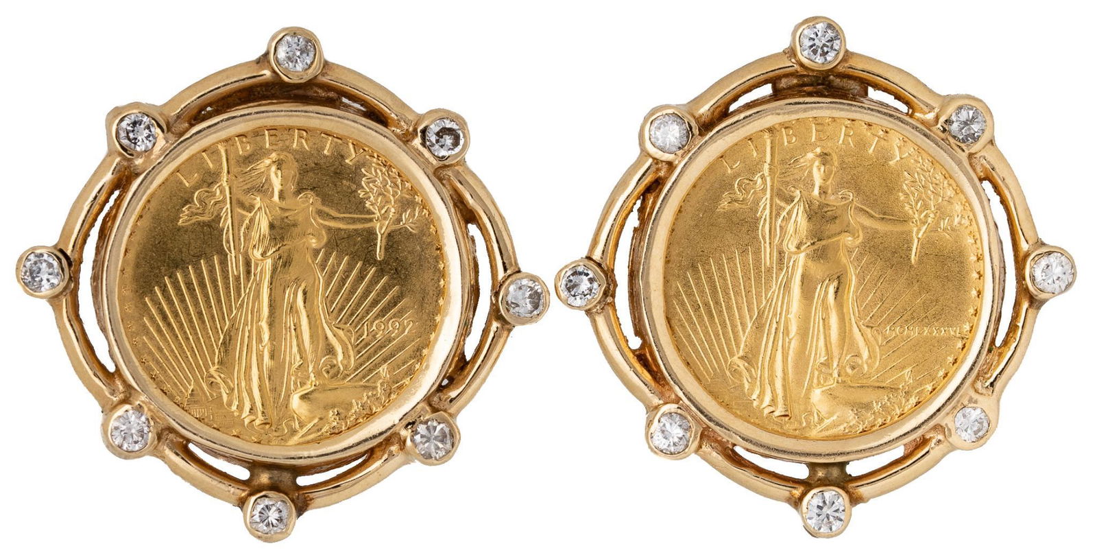 American Gold Eagle Diamond 14k French Clip Earrings (1 of 2)