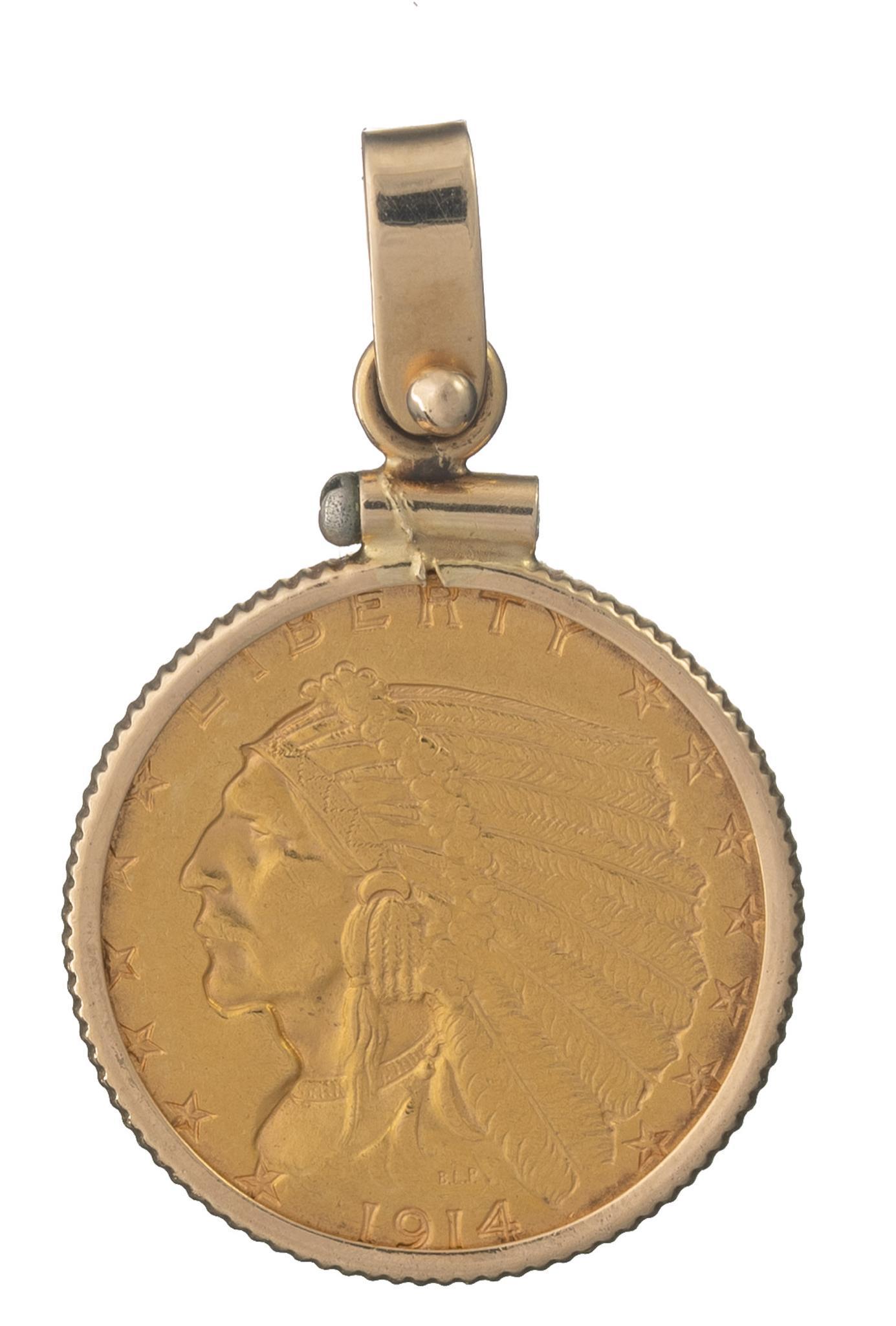 1914 Indian Head Gold Quarter Eagle Pendant (1 of 2)