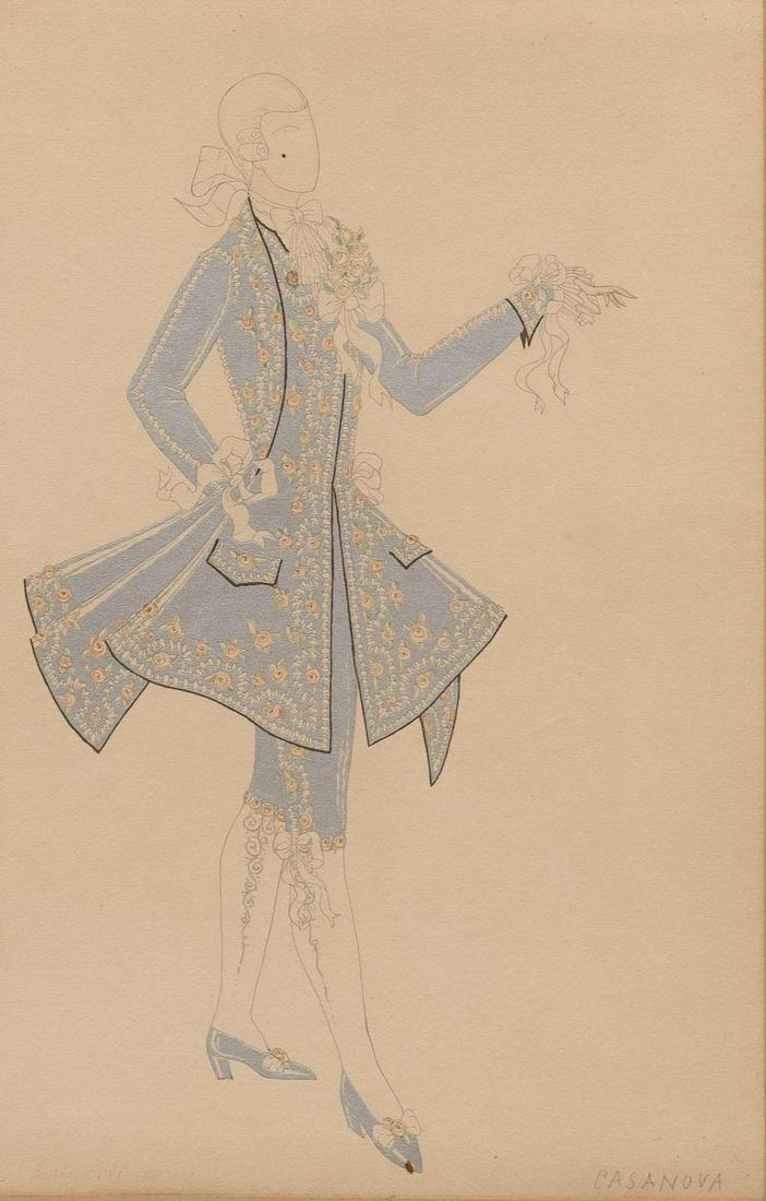 Boris Bilinsky (1901-1948), Casanova Costume Design: Boris Bilinsky (1901-1948), Casanova Costume Design, pencil and gouache on paper Image: 18 x 12;, frame: 26 x 19; Provenance: A San Antonio, Texas collection Wardrobe master, set designer and movie po