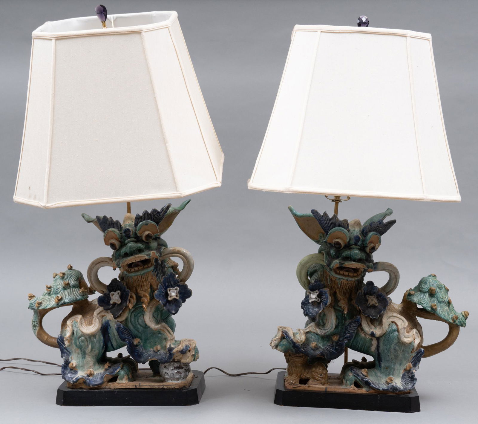 Pair of Chinese Shiwan Foo Dog Lamps (1 of 7)