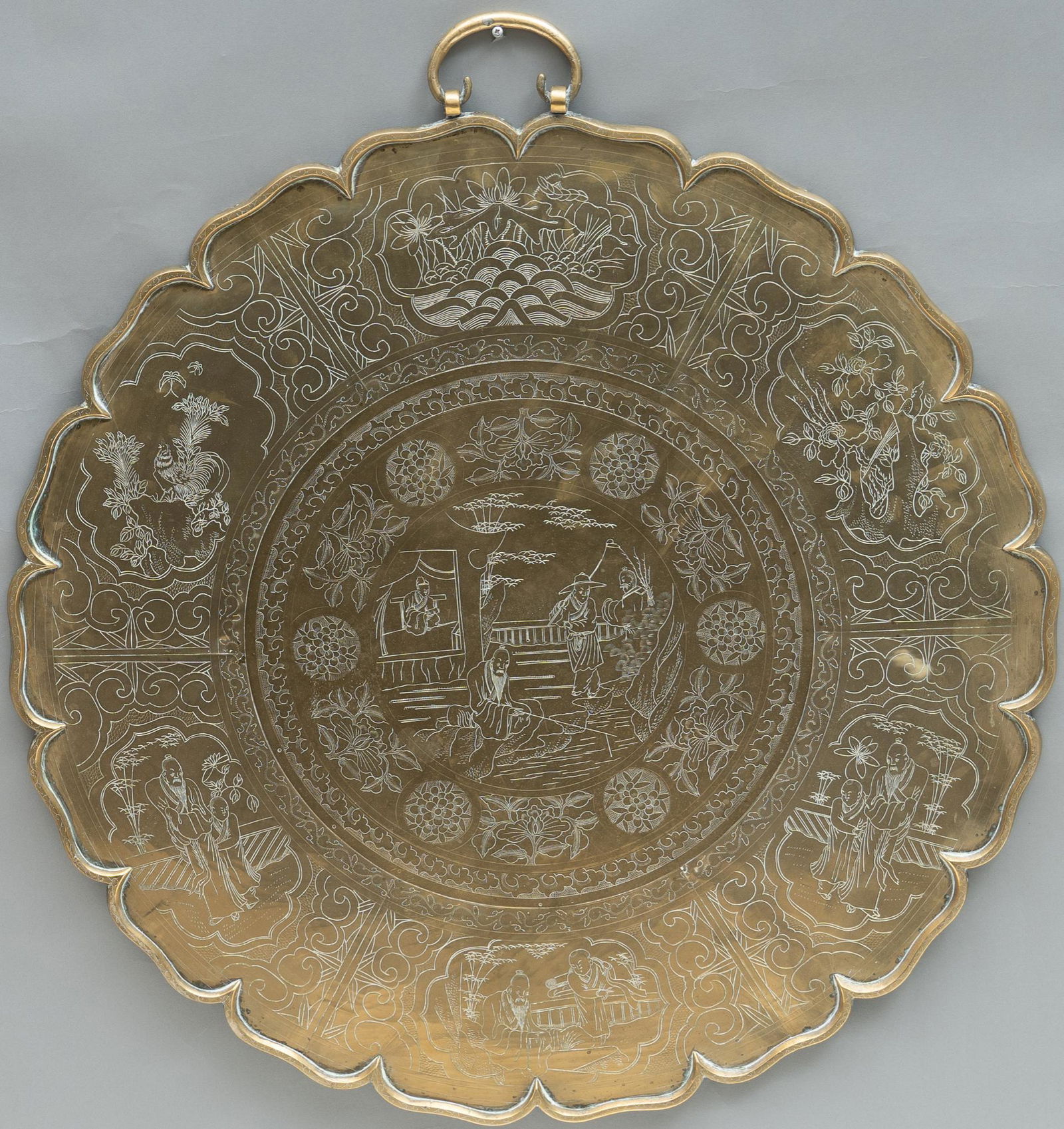 Chinese Etched Brass Charger (1 of 4)