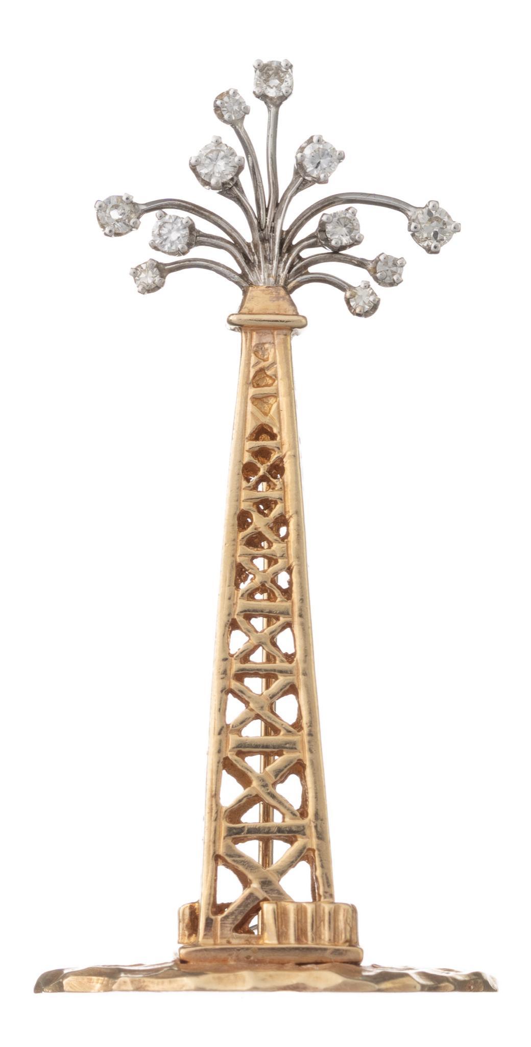 Vintage Oil Derrick Gusher 14k Gold Brooch (1 of 3)