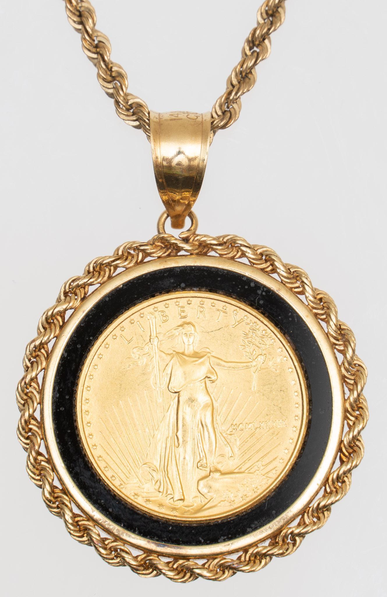 Liberty Coin 14k Gold Bezel and Rope Chain (1 of 3)