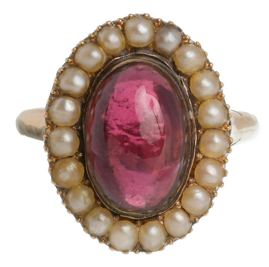 Victorian 4ct Tourmaline Pearl Halo 14k Gold Ring (1 of 3)