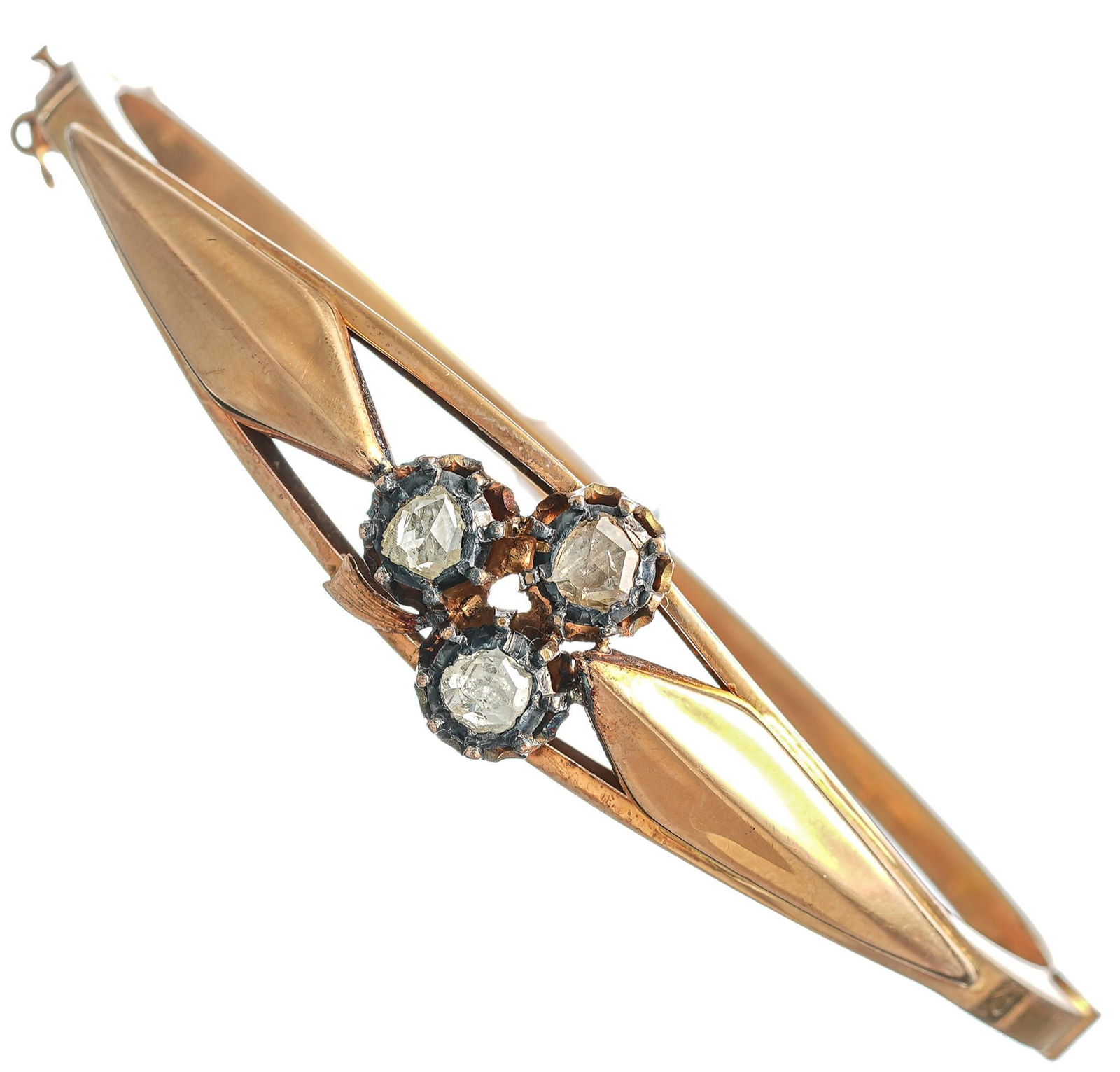 Victorian Diamond Shamrock 14k Gold Bangle Bracelet (1 of 3)