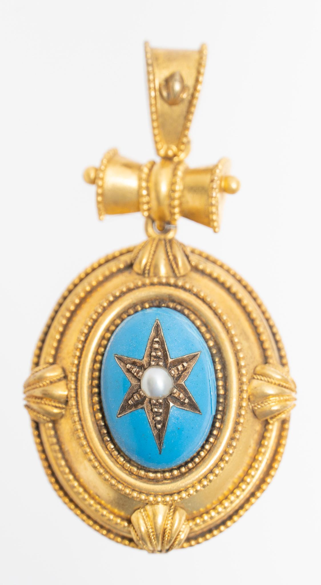 Victorian Etruscian Enamel 14k Gold Mourning Locket (1 of 5)