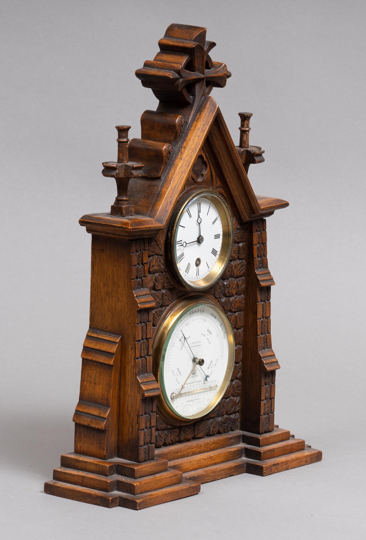 Wooden Mantel Steeple Clock with Barometer (1 of 4)