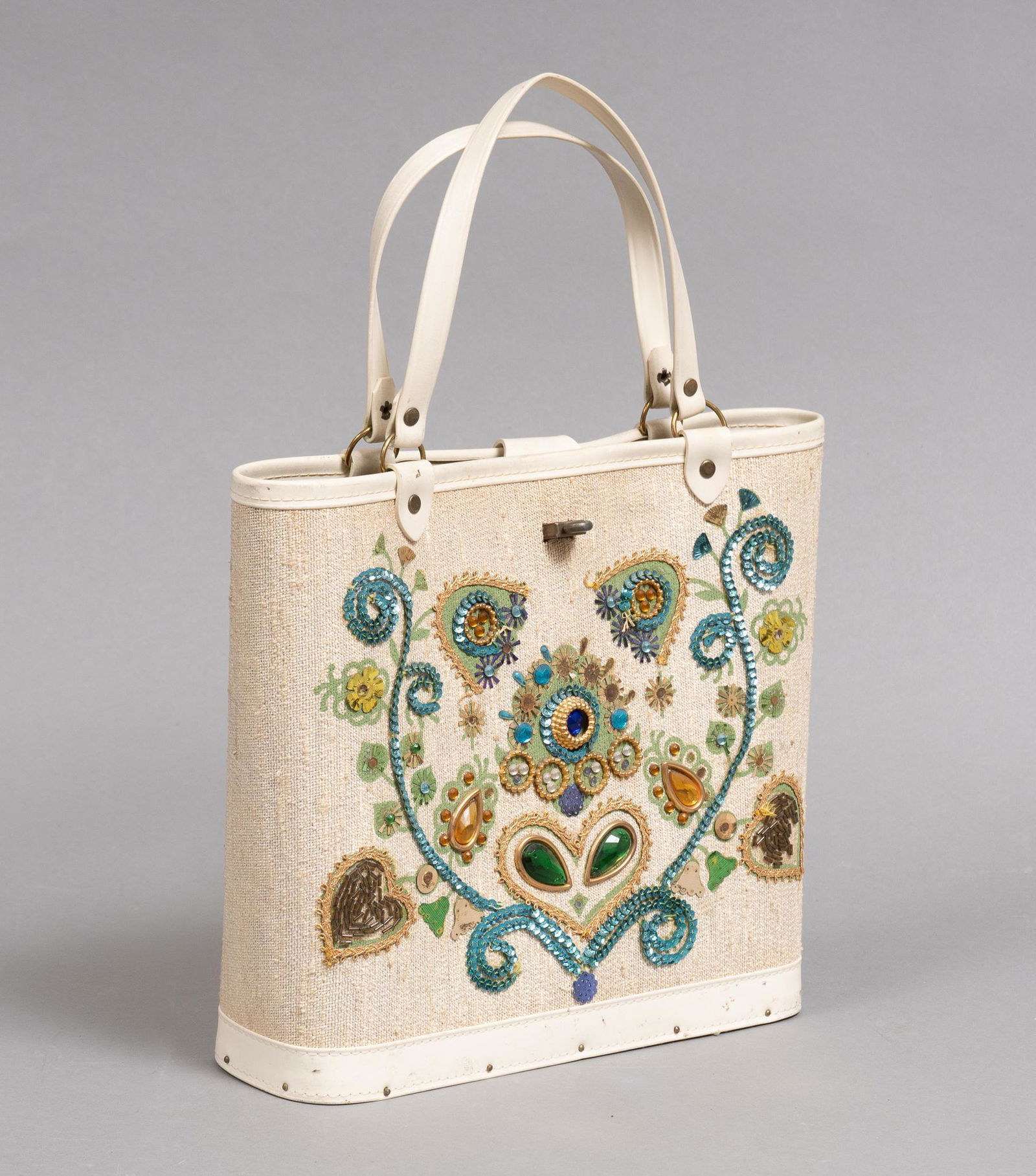 Enid Collins (1918-1990, TX), Hand-Painted Canvas Bucket Bag (1 of 8)