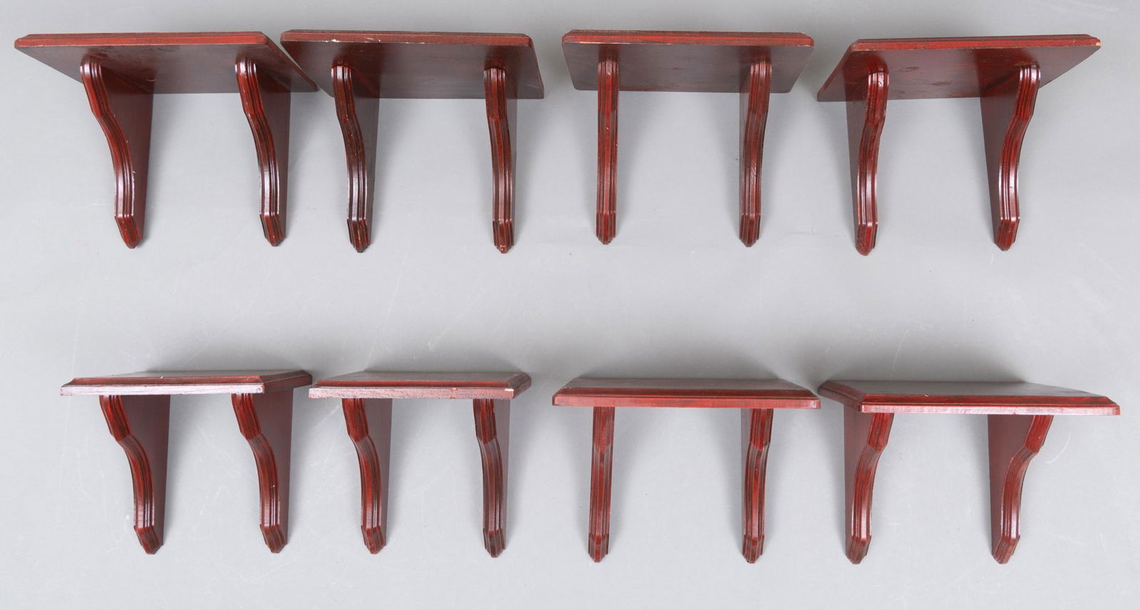 Set of (8) Matching Red Lacquered Wall Shelves (1 of 4)