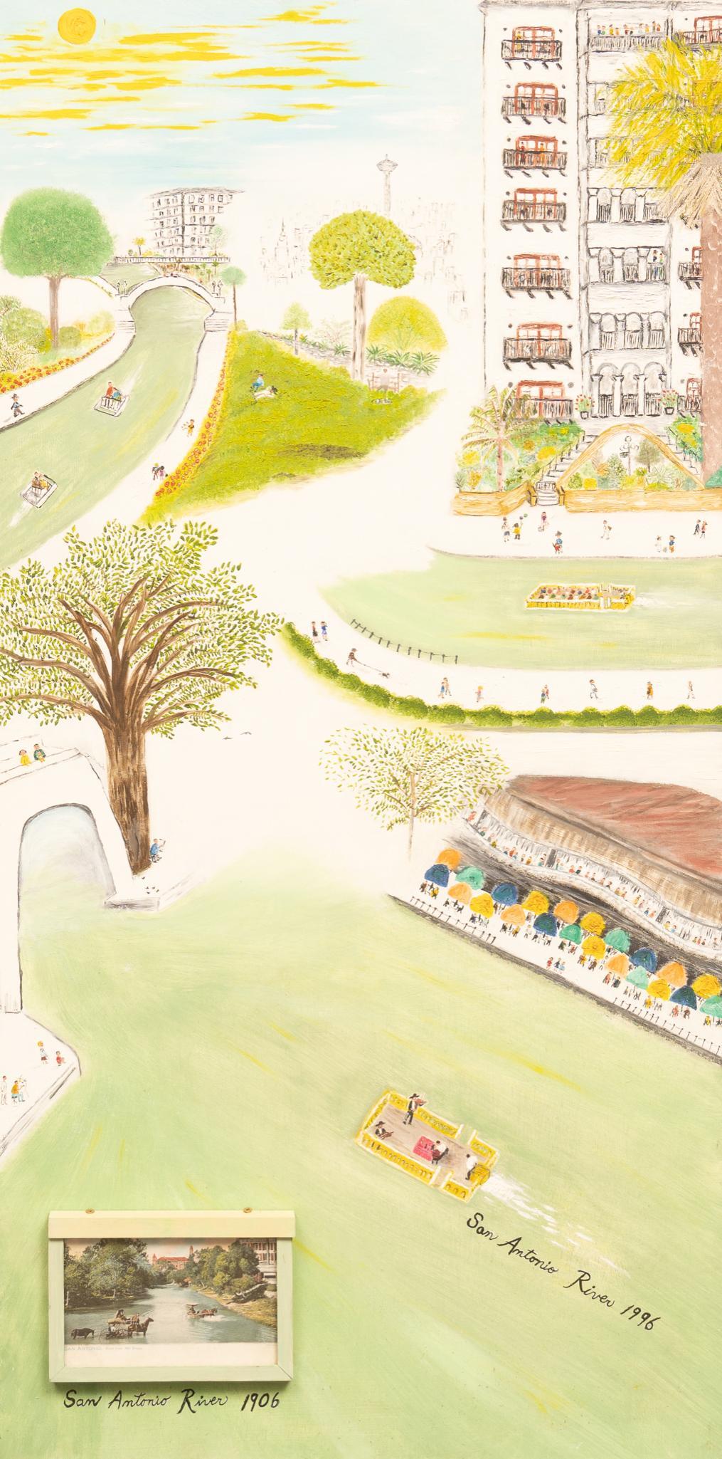 Regina Jane Latkany, "San Antonio River 1996", copr. 2010: Regina Jane Latkany, "San Antonio River 1996" with 1906 postcard, copyright 2010, acrylic on board, unframed, signed size: 36 x 18" We happily provide seamless shipping services on everything we sell.