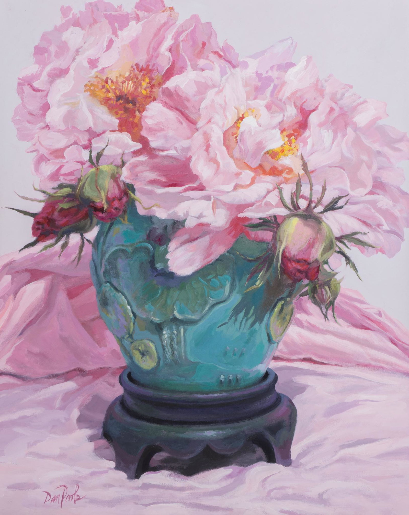 Dan Poole (b. 1941), "Pink Roses", 1995: Dan Poole, "Pink Roses", 1995, oil on canvas, 64 x 52" Provenance: A San Antonio, Texas collection We happily provide seamless shipping services on everything we sell. Please email us at s