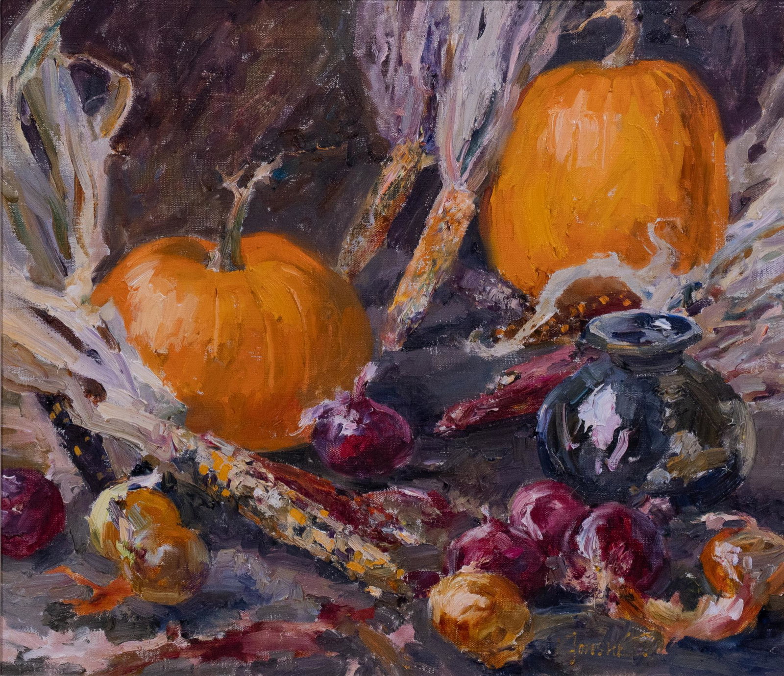 Walter Gonske (b. 1942), "October Harvest": Walter Gonske (b. 1942), "October Harvest", oil on canvas, sight: 30 x 35", frame: 35 x 34" Provenance: A San Antonio, Texas collection We happily provide seamless shipping services on