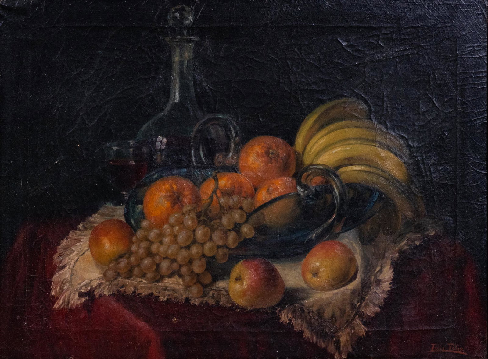 (3) Still Lifes, Oil on Canvas: (3) Still lifes, oil on canvas, to include Luis Felix, J. Sibre, sight: 18 x 25", frame: 24 x 30" Condition: One painting has small tear to canvas Provenance: A San Antonio, Texas collection W