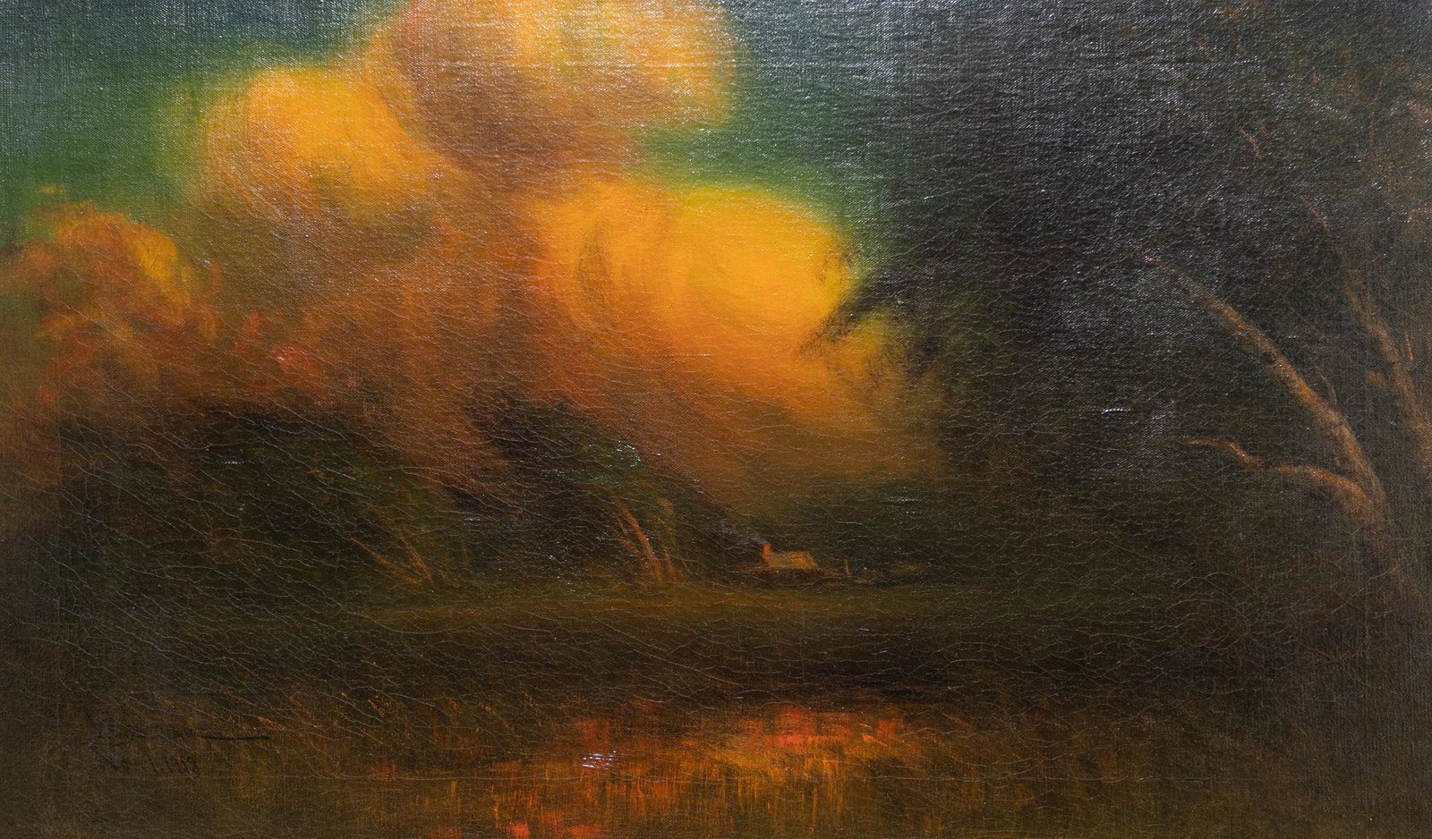 J. E. Stuart, "Storm--Evening, Salt Marsh Near Monterey, CA", 1918: J. E. Stuart, "Storm--Evening, Salt Marsh Near Monterey, CA", 1918, oil on canvas, sight: 18 x 30", frame: 23 x 36" Provenance: A Dallas, Texas collection We happily provide seamless s