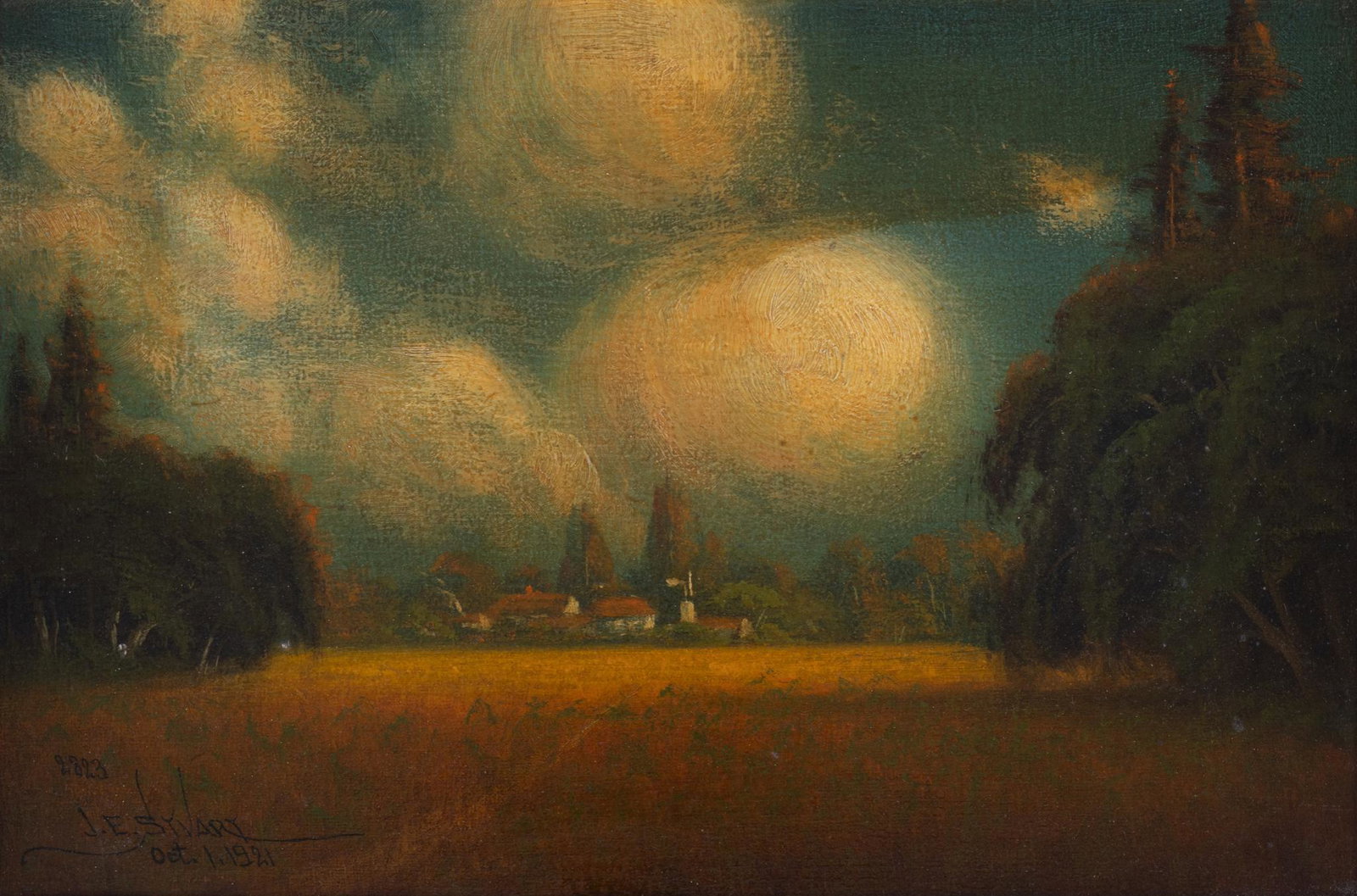J. E. Stuart, "Near Merced", 1921: J. E. Stuart, "Near Merced", 1921, oil on board Provenance: A Dallas, Texas collection We happily provide seamless shipping services on everything we sell. Please email us at shipping@vogt