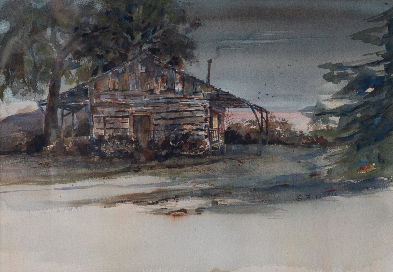Rustic Cabin Watercolor: Rustic cabin watercolor, signed, sight: 20 x 25.5", frame: 20 x 26" Provenance: A San Antonio, Texas collection We happily provide seamless shipping services on everything we sell. Please emai