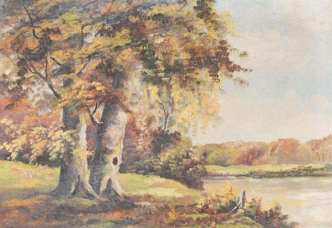 "Twin Trees", Oil on canvas: "Twin Trees", oil on canvas, sight: 18 x 25", frame: 18 x 25" Provenance: An Alamo Heights, Texas collection We happily provide seamless shipping services on everything we sell. Please