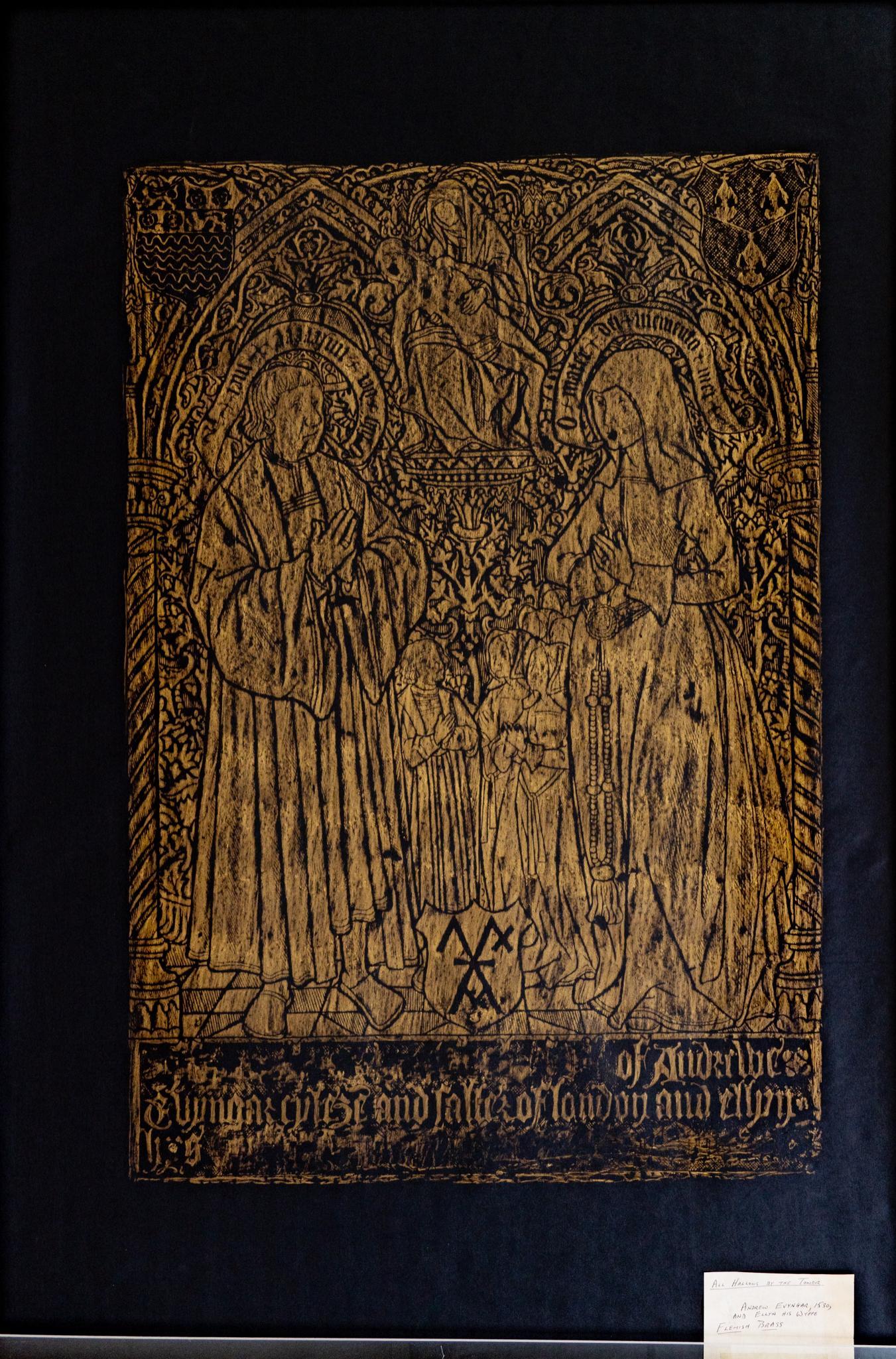 Medieval Tomb Rubbings: Medieval tomb rubbings, gold crayon on black paper, size: 46 x 30.5" Provenance: A San Antonio, Texas collection We happily provide seamless shipping services on everything we sell. Please email u