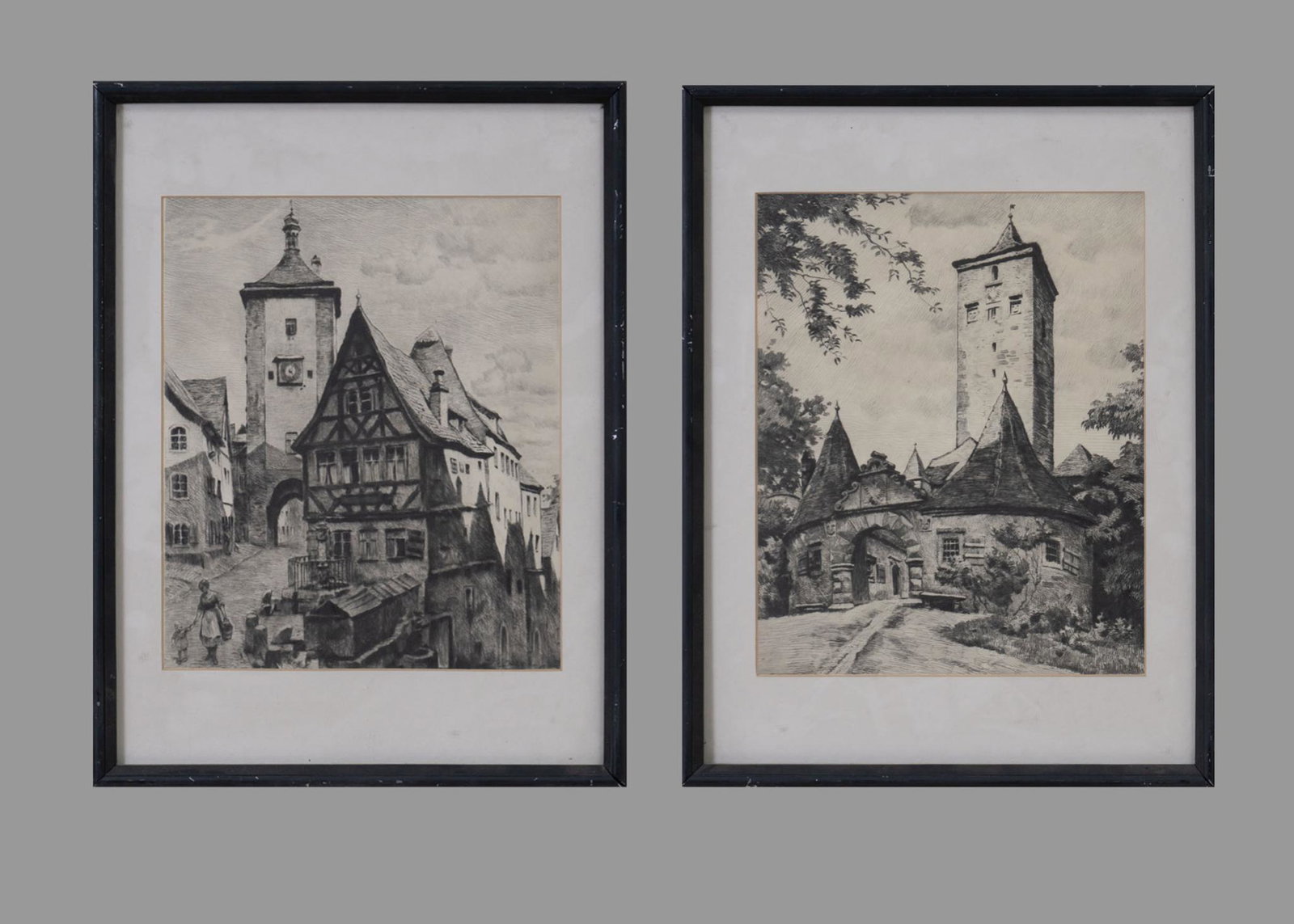 (2) German Village Etchings: (2) German village etchings, sight: 11 x 9", frame: 17 x 13.5" Provenance: A San Antonio, Texas collection We happily provide seamless shipping services on everything we sell. Please email us 