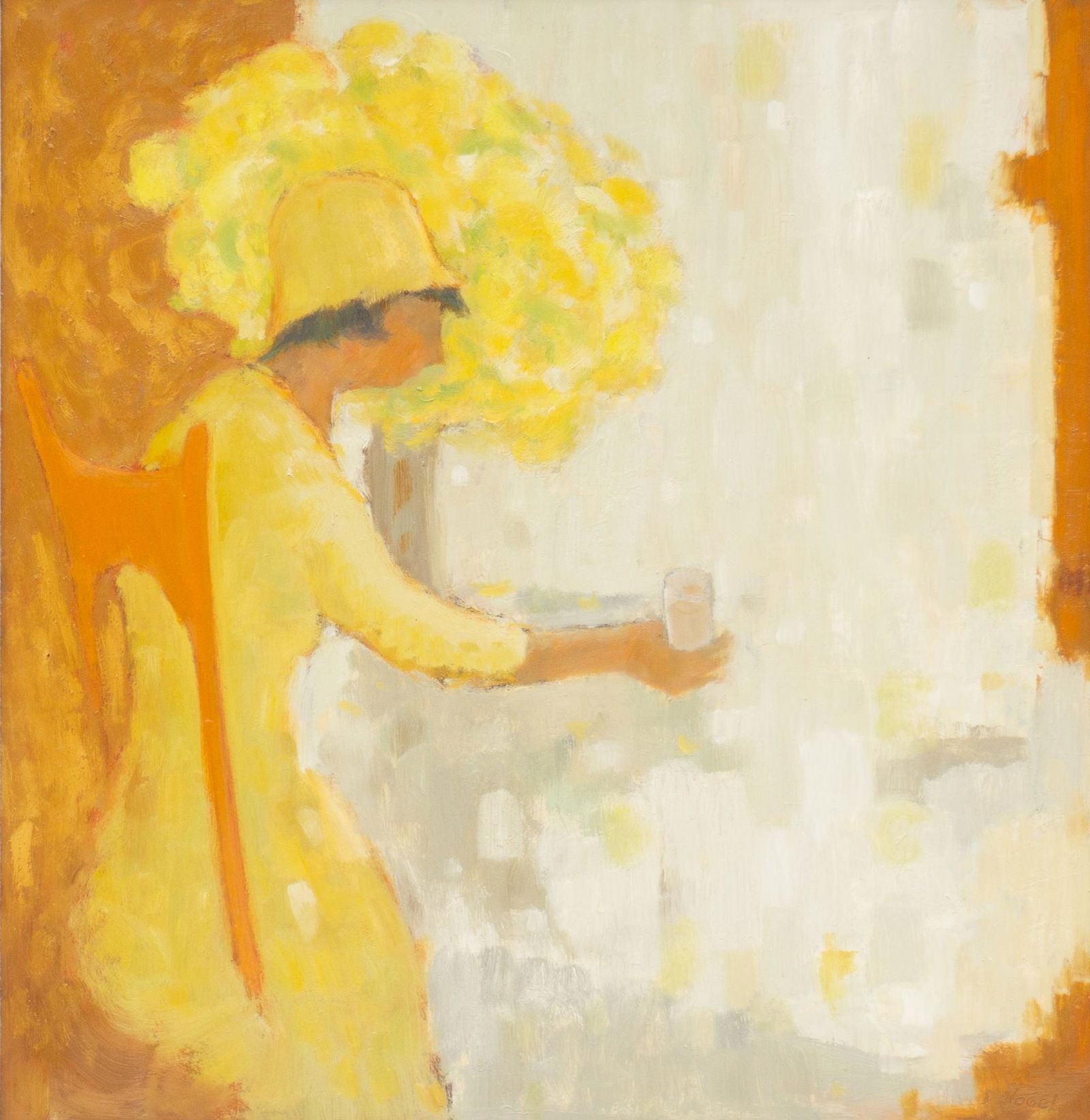 Donald Stanley Vogel (1917-2004), "Yellow Hat II": Donald Stanley Vogel (1917-2004), "Yellow Hat II", oil on masonite, sight: 23.5 x 22.5", frame: 32.5 x 31.5" Provenance: A Bulverde, Texas collection Donald Stanley Vogel was a paint