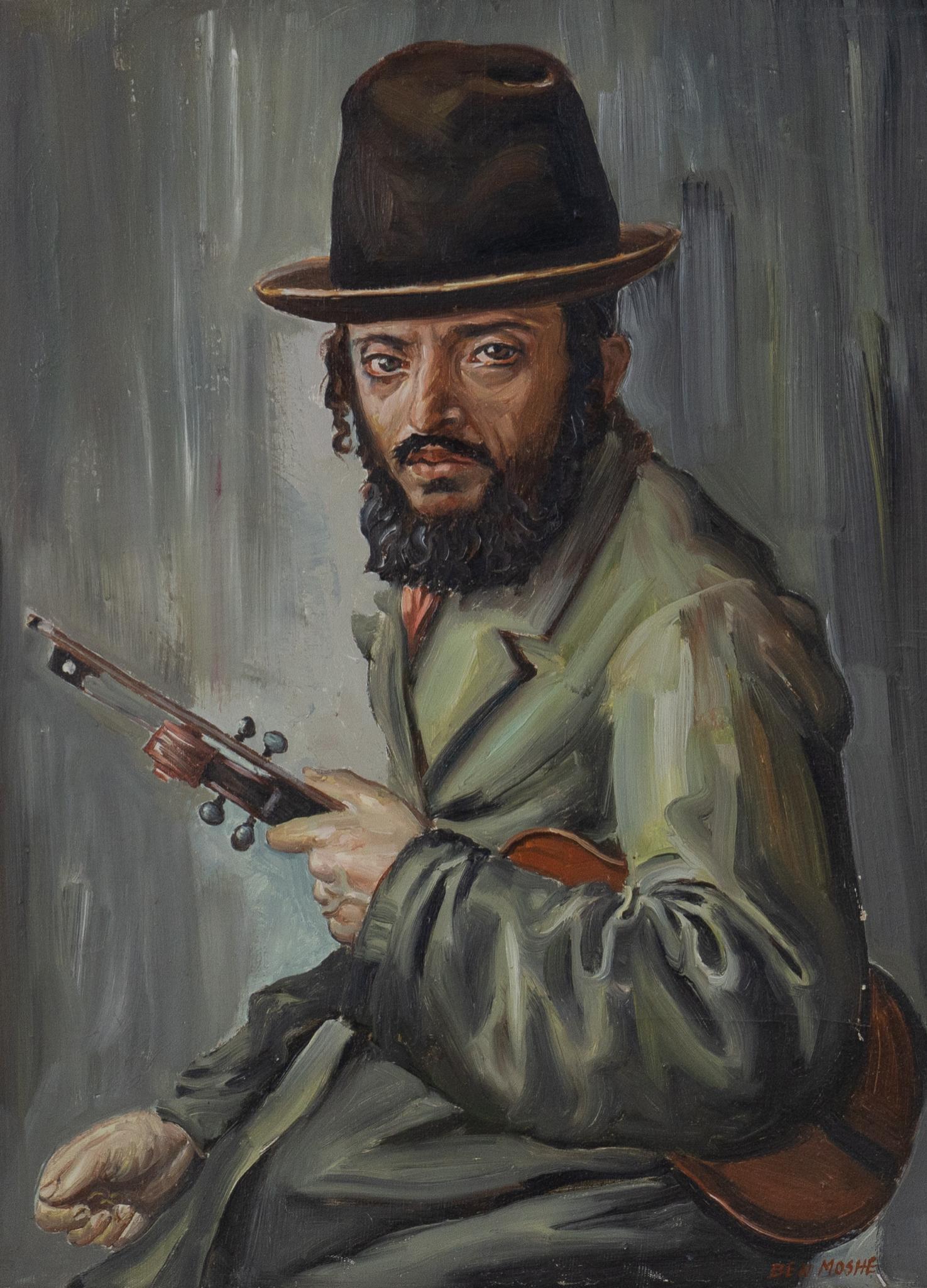 Ben Moshe, Jewish Violin Player: Ben Moshe (20th c.), Jewish violin player, oil on canvas, sight: 23 x 16.5", frame: 30 x 24" Provenance: The Hudson Collection, River Oaks, Texas We happily provide seamless shipping services 