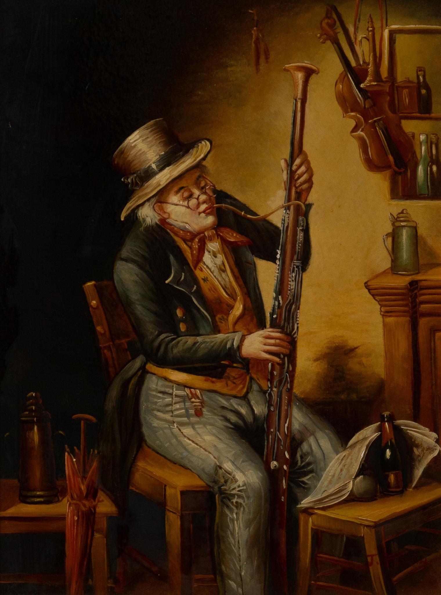 J. Ravkon, Bassoon Player: J. Ravkon, Bassoon Player, oil on board, sight: 16 x 12", frame: 21 x 17" Provenance: A San Antonio, Texas collection We happily provide seamless shipping services on everything we sell. Pleas