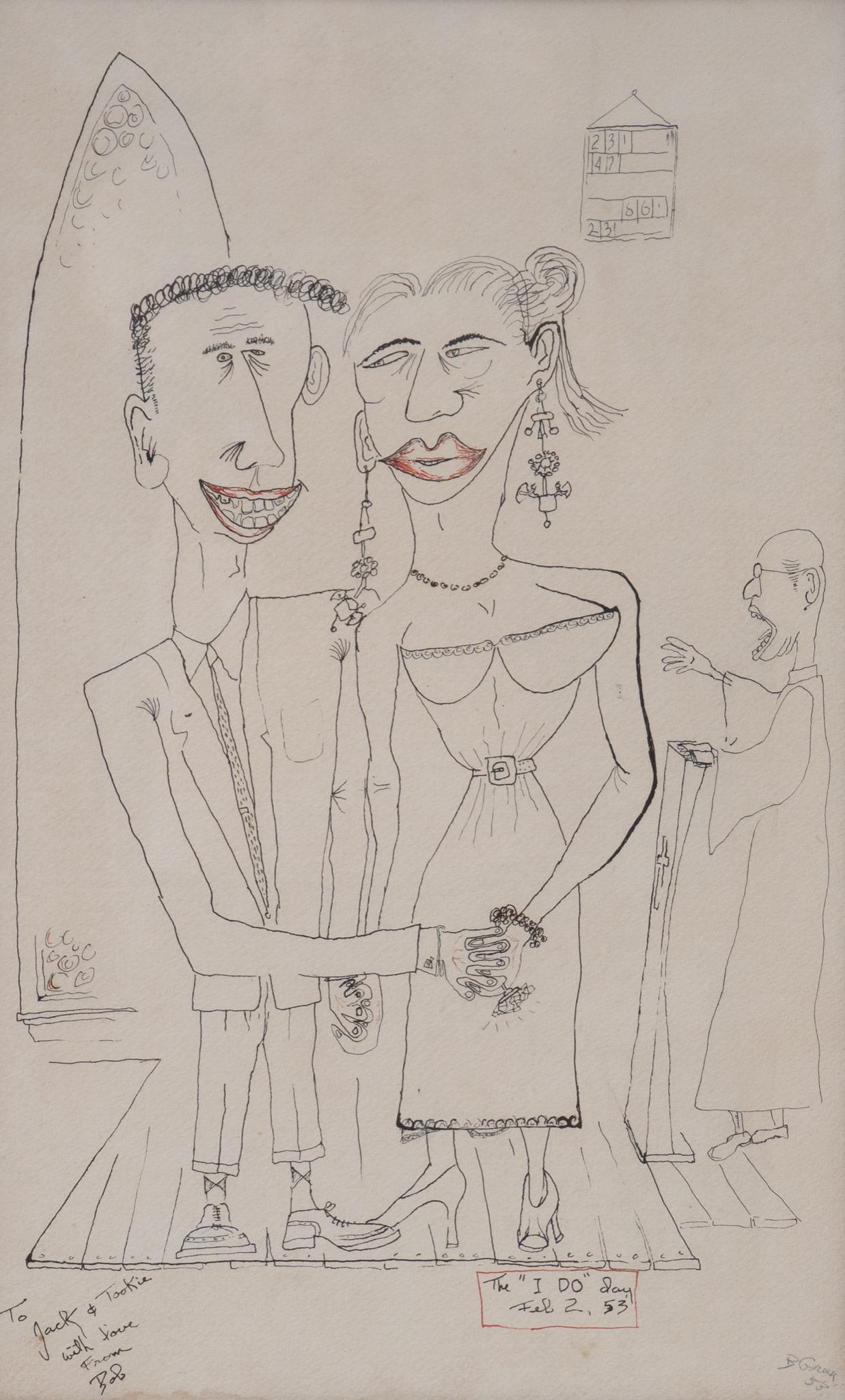 B. Green, "The I-Do Day", 1953: B. Green, "The I-Do Day", 1953, ink on paper, sight: 21.5 x 13", frame: 23 x 14.5" Provenance: A San Antonio, Texas collection We happily provide seamless shipping services on everythi