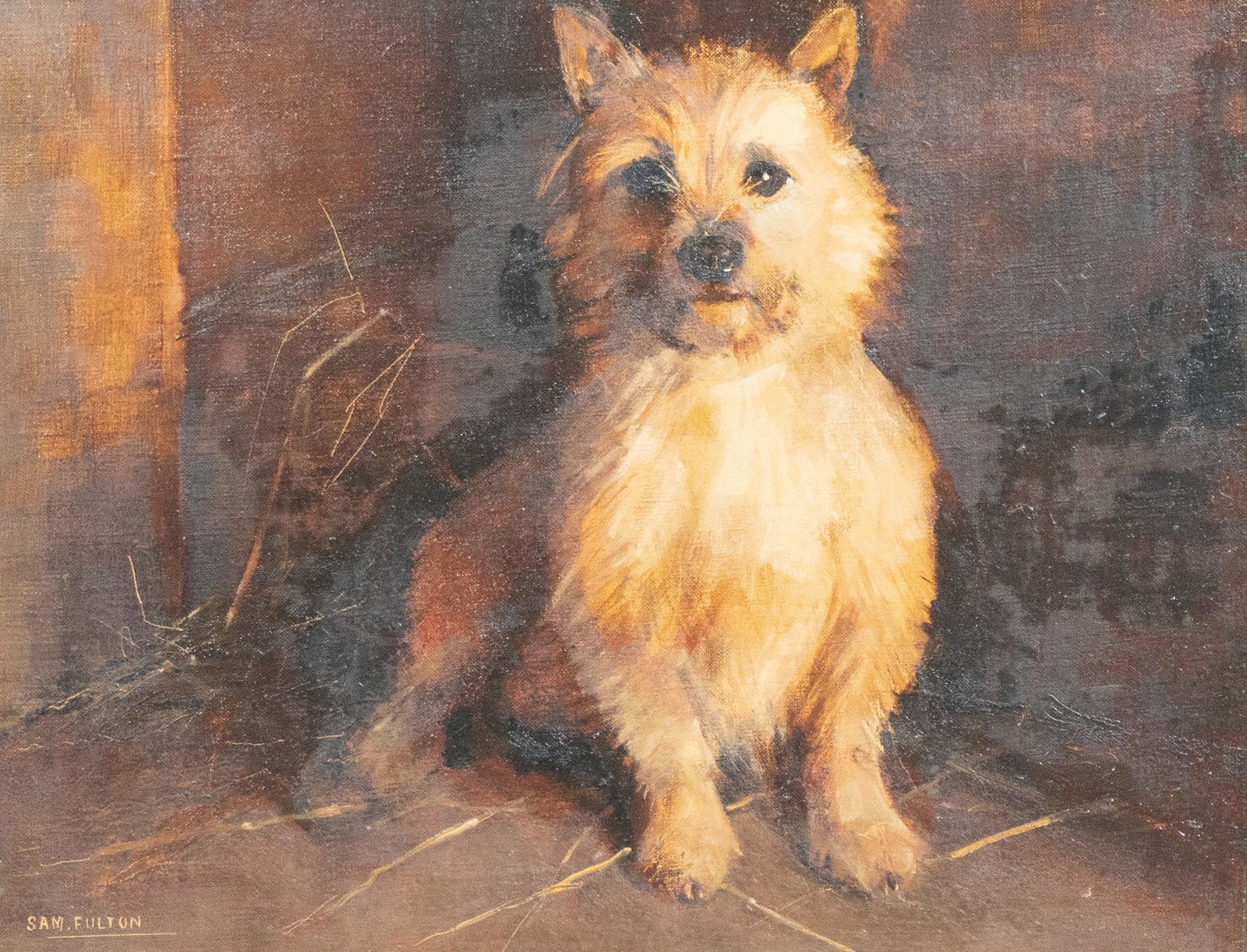 Sam Fulton, Dog Portrait: Sam Fulton, Dog portrait, oil on canvas, sight: 13 x 16", frame: 22 x 26" Provenance: A Dallas, Texas collection We happily provide seamless shipping services on everything we sell. Please ema