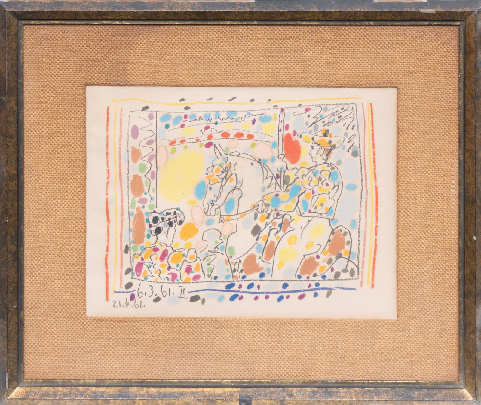 Pablo Picasso, "Picador II", 1961: Pablo Picasso, "Picador II", 1961, colored lithograph on the original stone, image: 12 x 19", frame: 18 x 15" Provenance: A San Antonio, Texas collection We happily provide seamless shipping services 