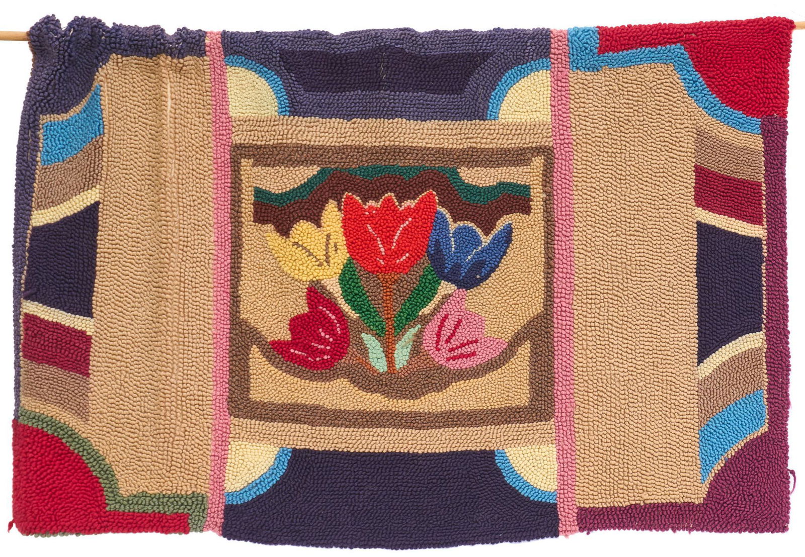 Folk Art Hooked Rug Floral Tapestry (1 of 3)