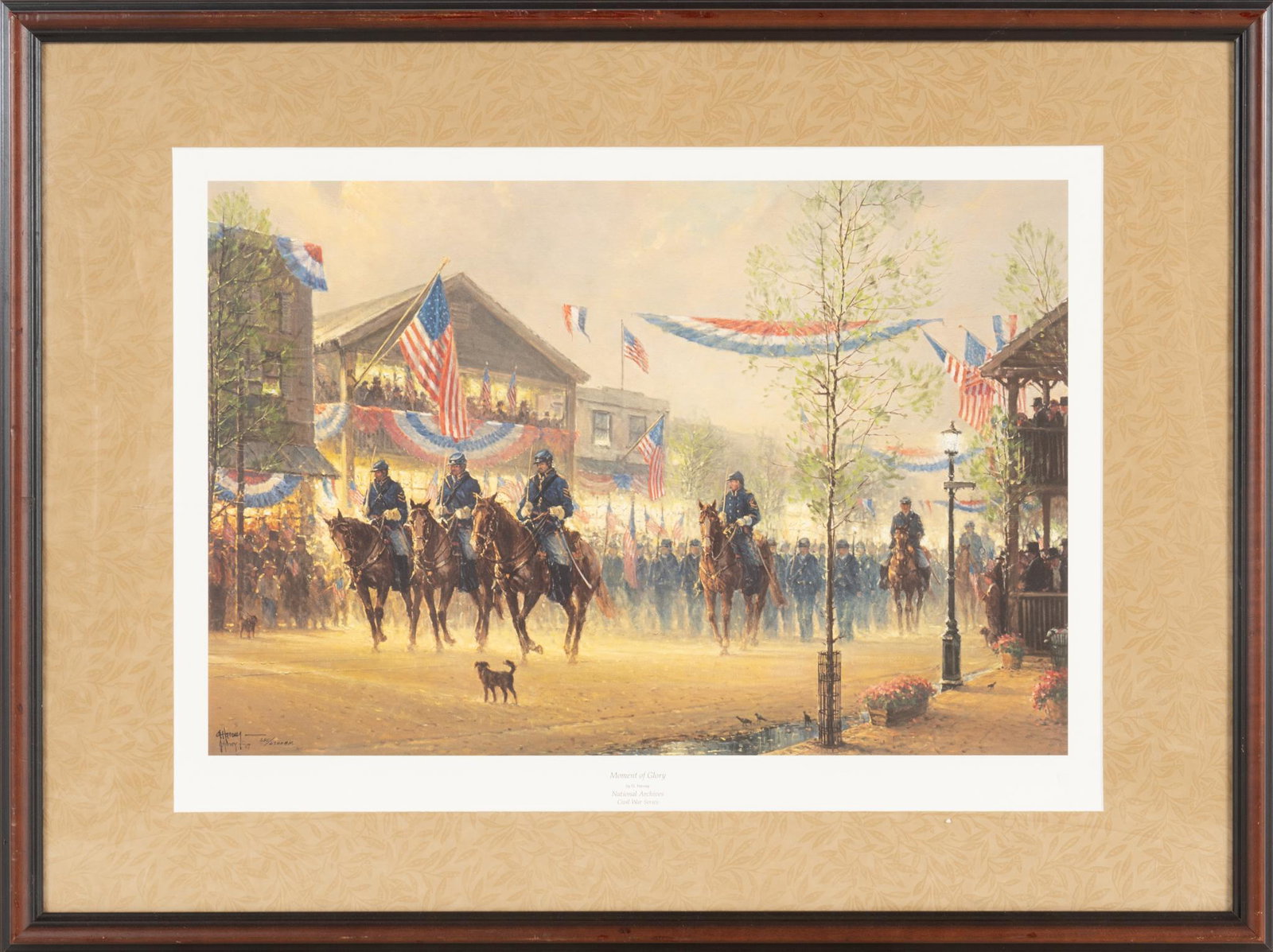 G. Harvey (Gerald Harvey Jones), "Moment of Glory": G. Harvey (Gerald Harvey Jones, 1933-2017), "Moment of Glory", 1991, print on paper, ed. 595/2500, signed, framed, to include certificate of authenticity sight: 18 x 27", frame: 30 x 40" Provenance: A