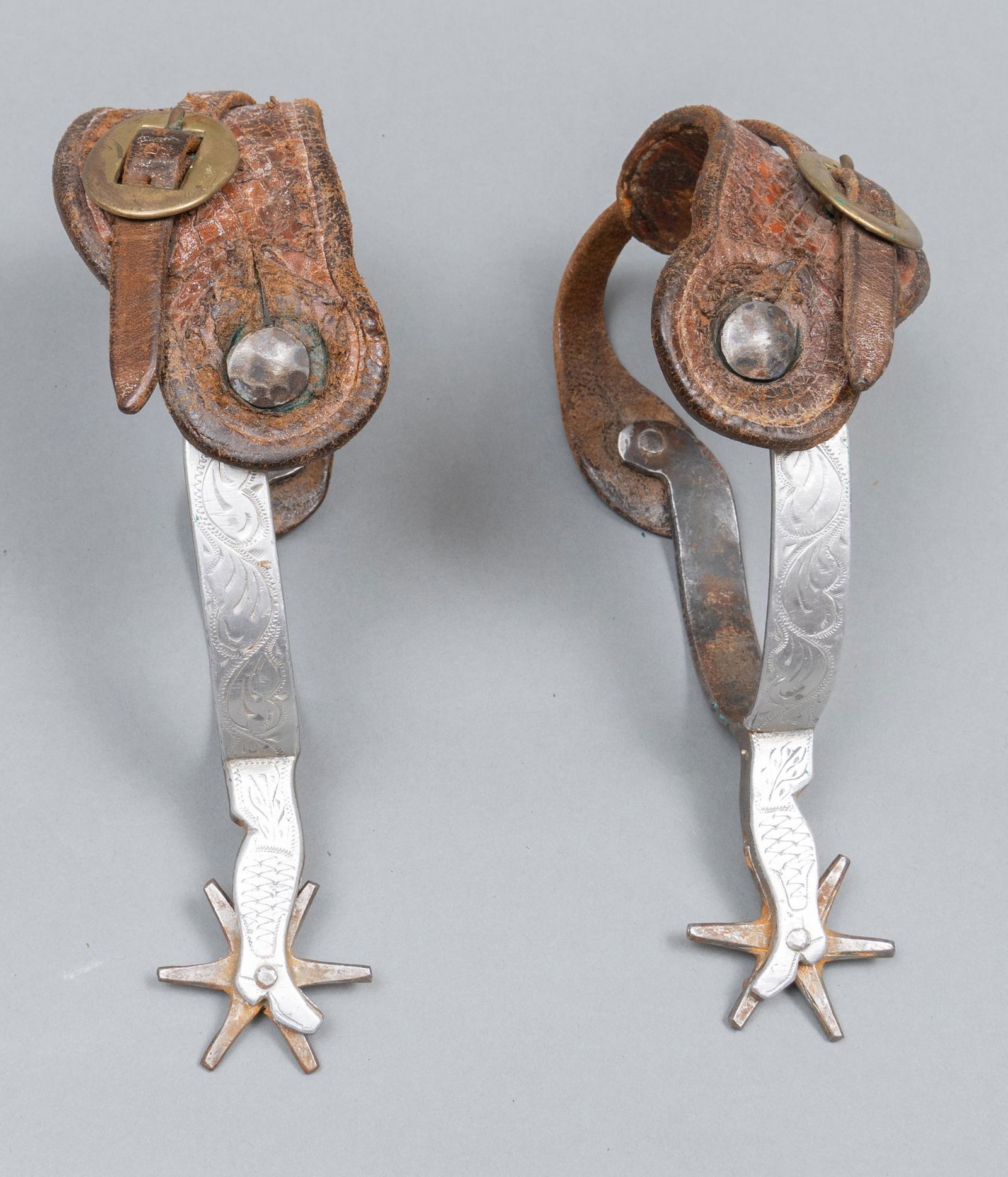 Pair of Engraved Steel Spurs (1 of 8)