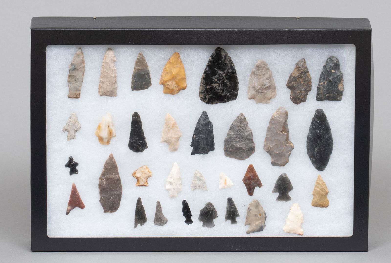 Framed Collection of (33) Stone Arrowheads and Tool Points (1 of 6)