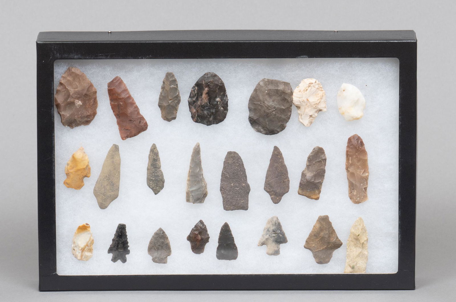 Framed Collection of (23) Arrowheads and Tools (1 of 5)