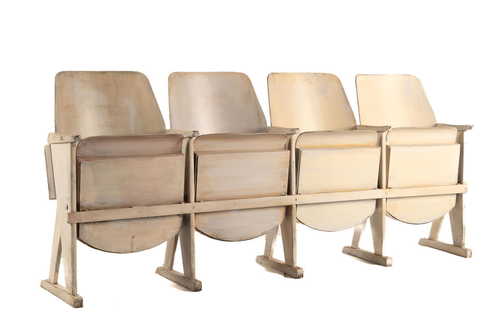 Set of (4) Wooden Theatre Chairs (1 of 6)