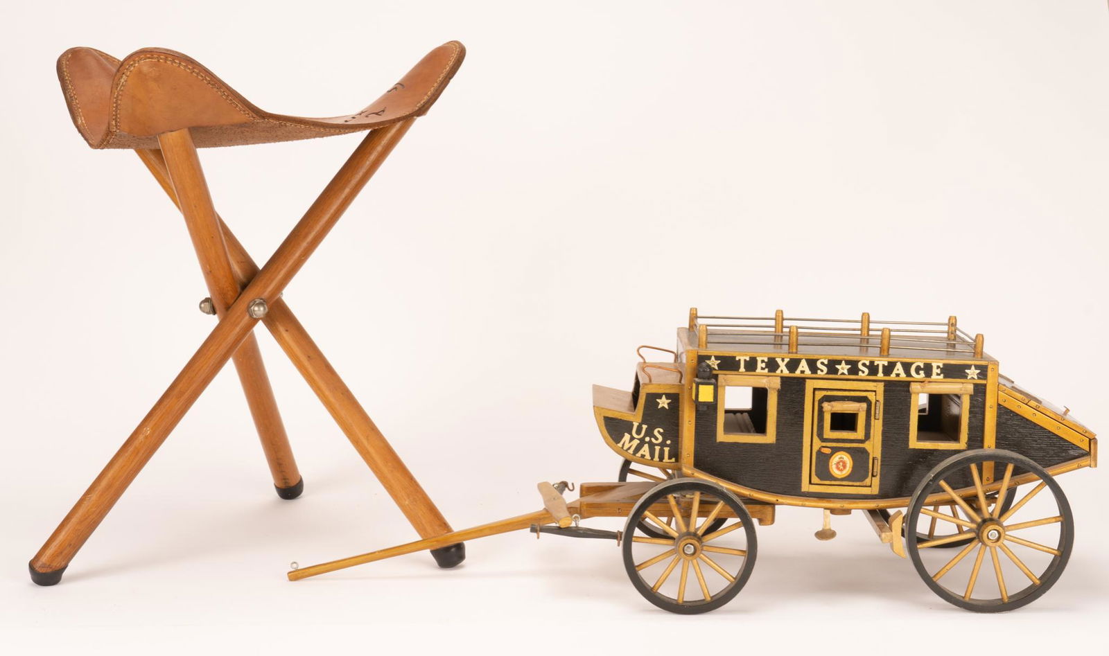 Cattle Brand Folding Stool and Wooden Stage Coach Toy (1 of 7)