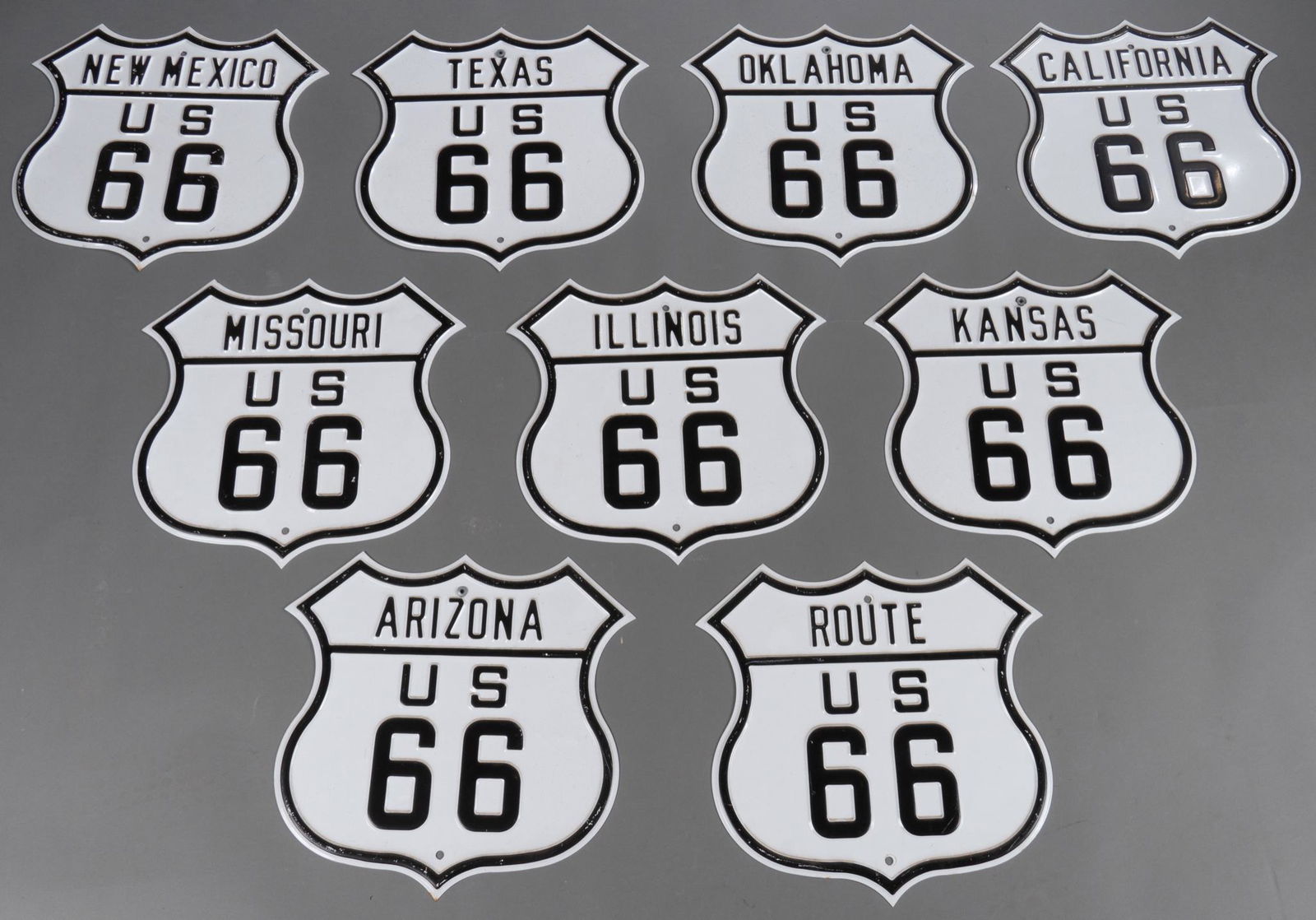 Collection of (9) Route 66 Signs from Various States (1 of 3)