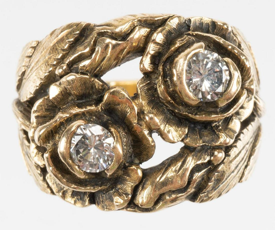 Diamond Hand Chased Rose 14k Gold Ring (1 of 2)