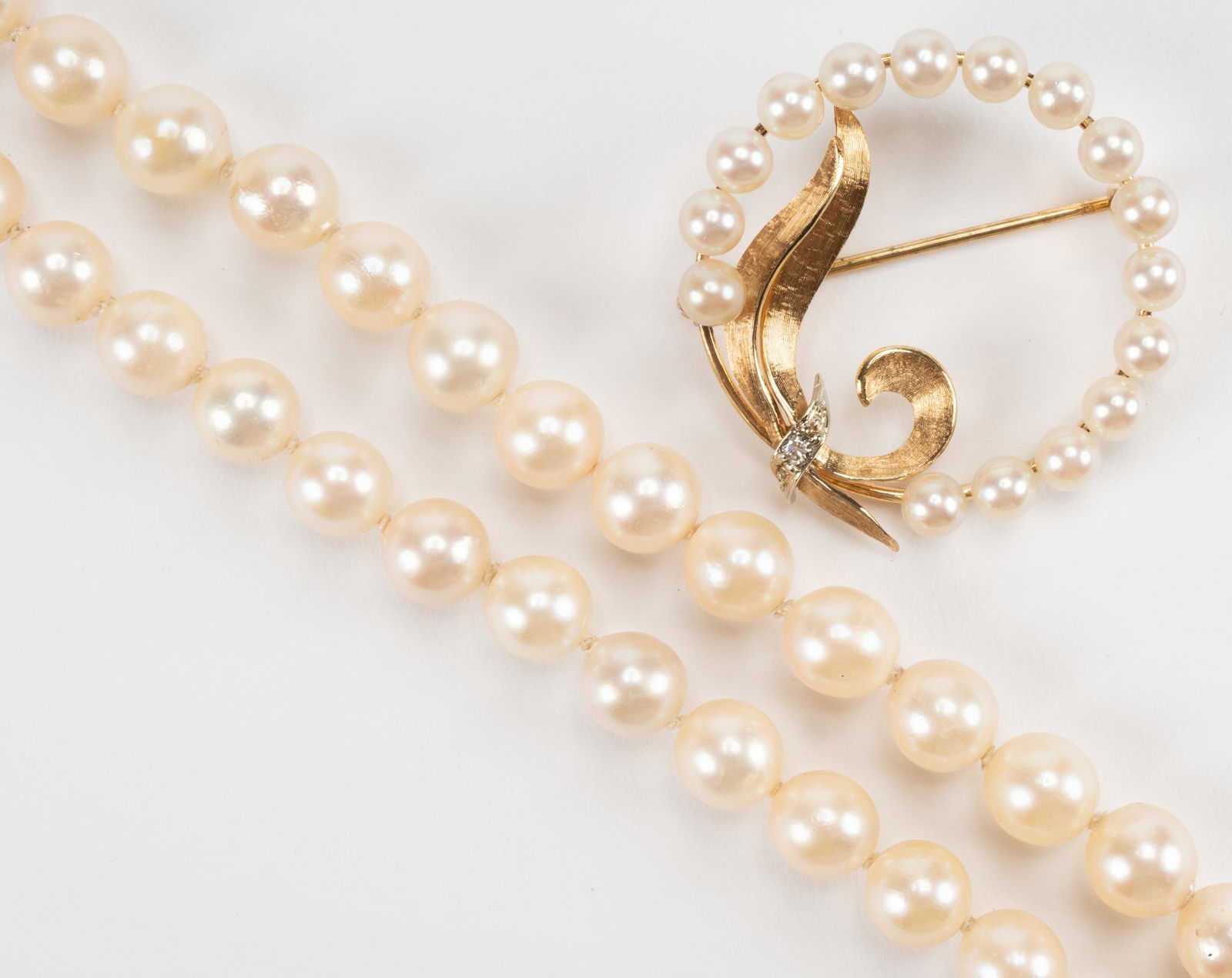 Opera Length Pearl Necklace and 14k Gold Circle Pin (1 of 2)