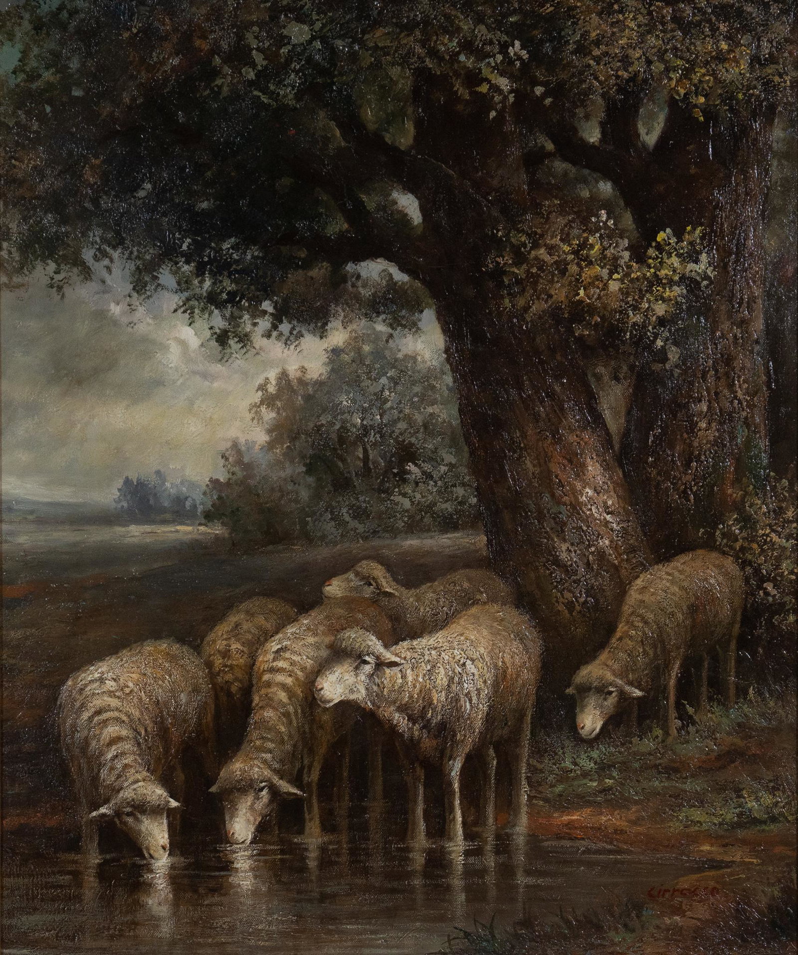 Cirrocco, Grazing Sheep: Cirrocco, Scene of grazing sheep, oil on canvas, signed sight: 23 x 19.5", frame: 34 x 30.5" Provenance: A San Antonio, Texas collection We happily provide seamless shipping services on everything we 