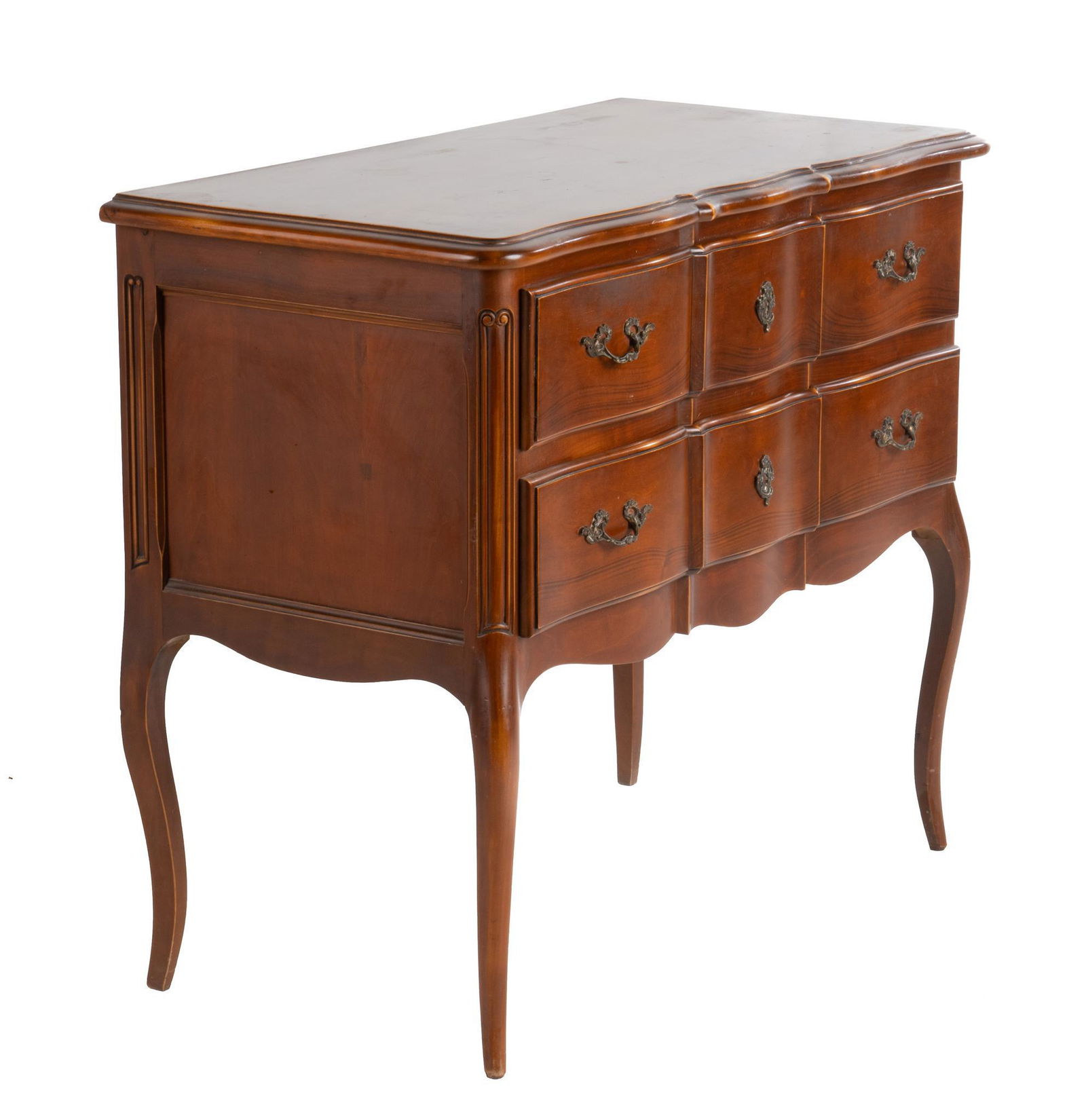 Louis XV Style Commode: Louis XV style fruitwood commode, having stacked drawers, rising on sabre legs 31"h x 36"w x 19"d We happily provide seamless shipping services on everything we sell. Please email us at shipping@vog