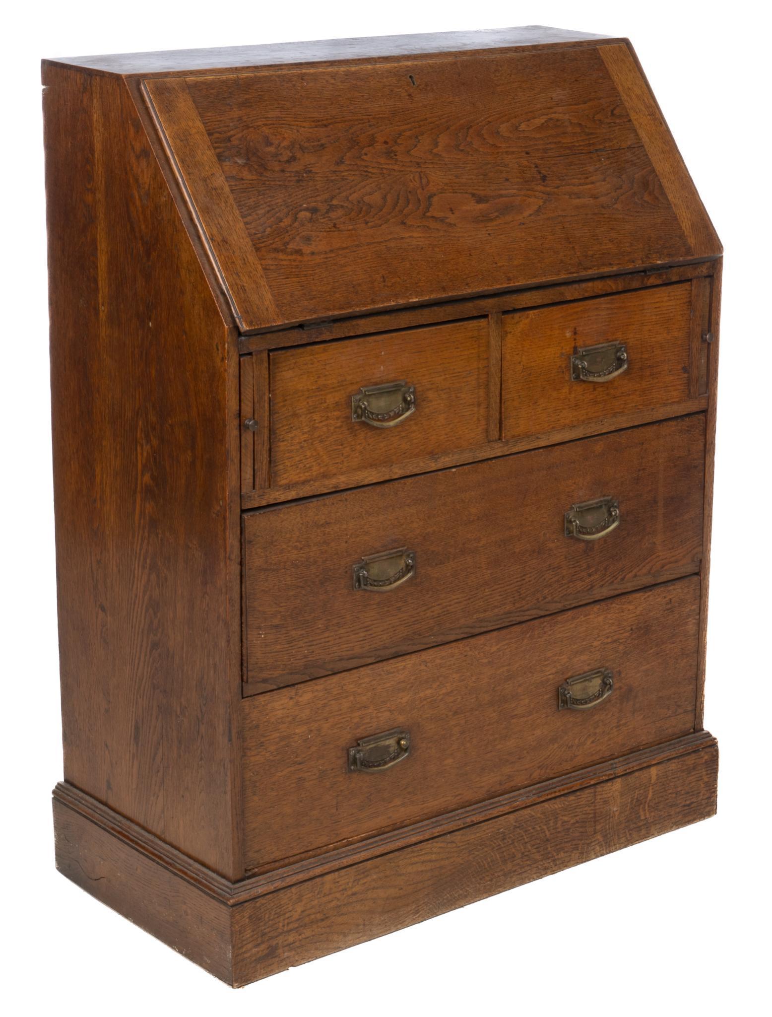 Slant-Top Desk: Slant-top desk, having drop-leaf writing surface, leading to interior drawers, pigeon holes, above drawers, rising on block feet 40"h x 30"w x 15"d We happily provide seamless shipping services on eve