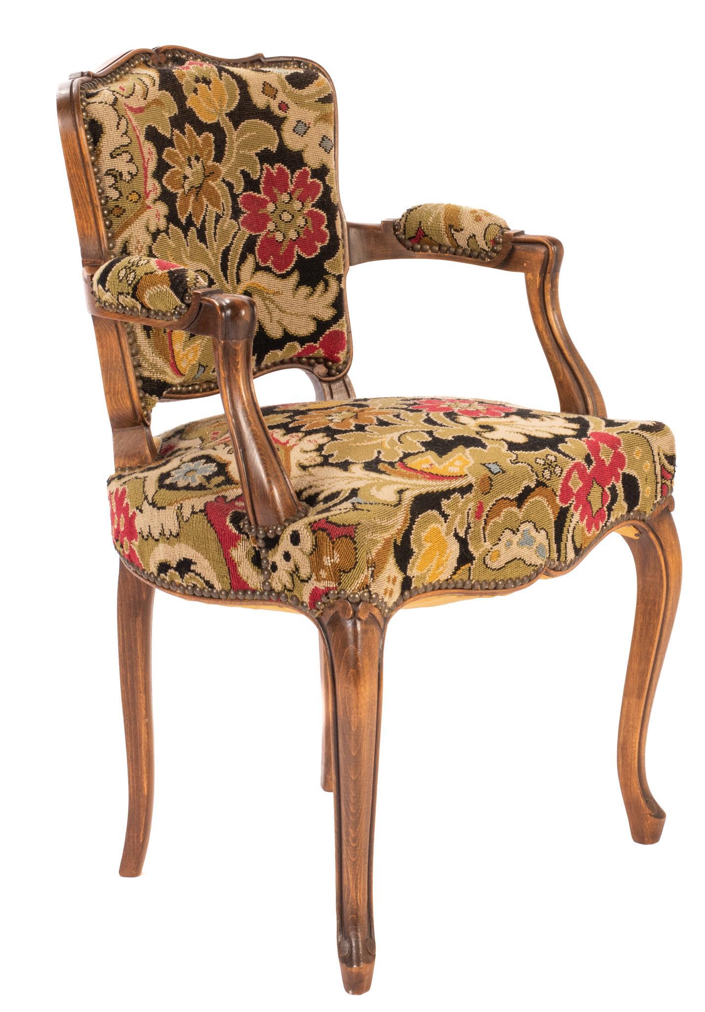 Louis XV Style Needlepoint Fauteuil (1 of 5)