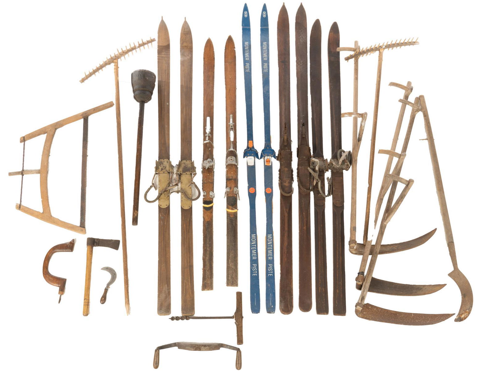 Collection of (23) Vintage Skis and Farm Tools (1 of 5)