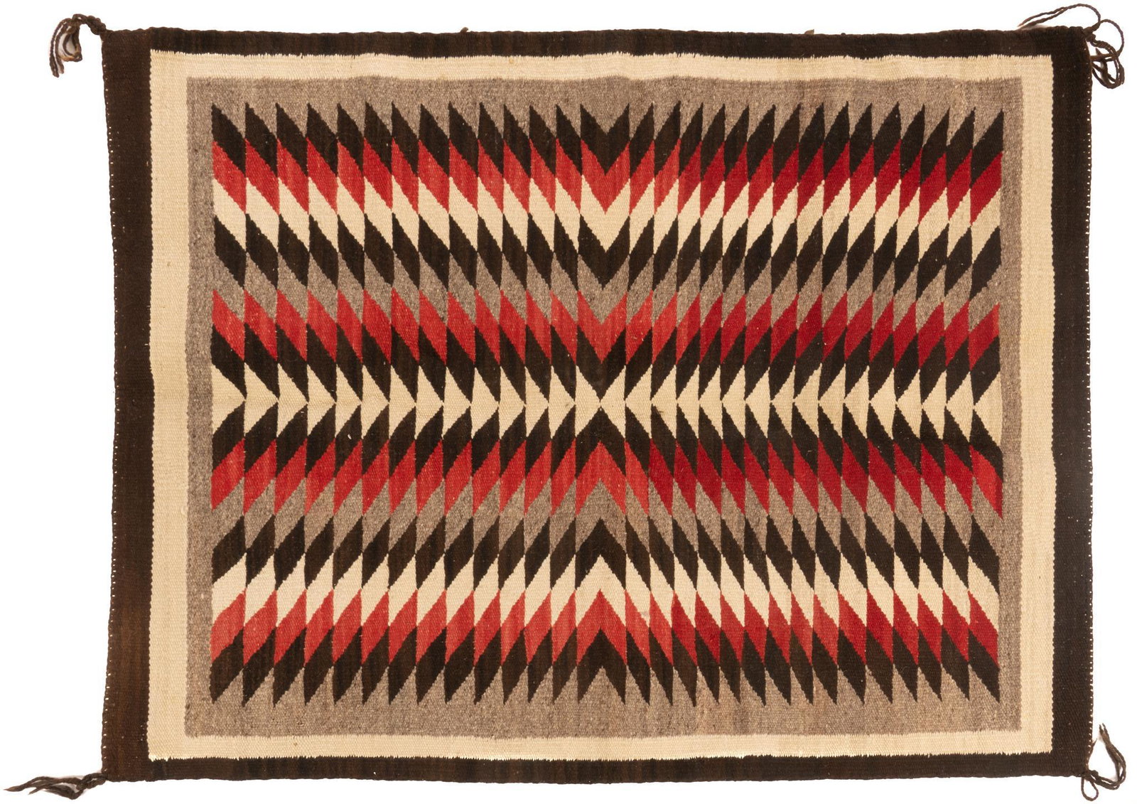 Navajo Eye Dazzler Rug: Hand-made Navajo eye dazzler rug 39" x 50" Provenance: A Hamilton, Texas collection We happily provide seamless shipping services on everything we sell. Please email us at shipping@vogtauction.com or 