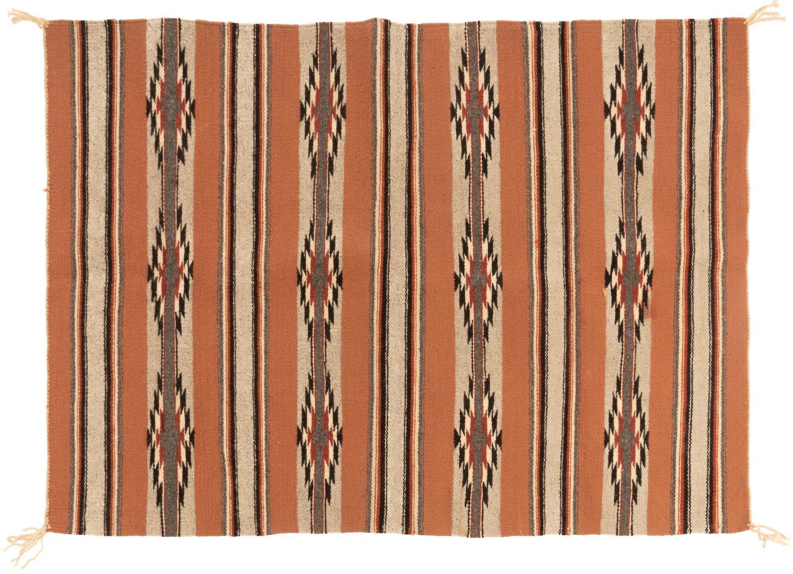 Navajo Rug: Hand-made Navajo Wide Plains style rug 37" x 45" Provenance: A Hamilton, Texas collection We happily provide seamless shipping services on everything we sell. Please email us at shipping@vogtauctio