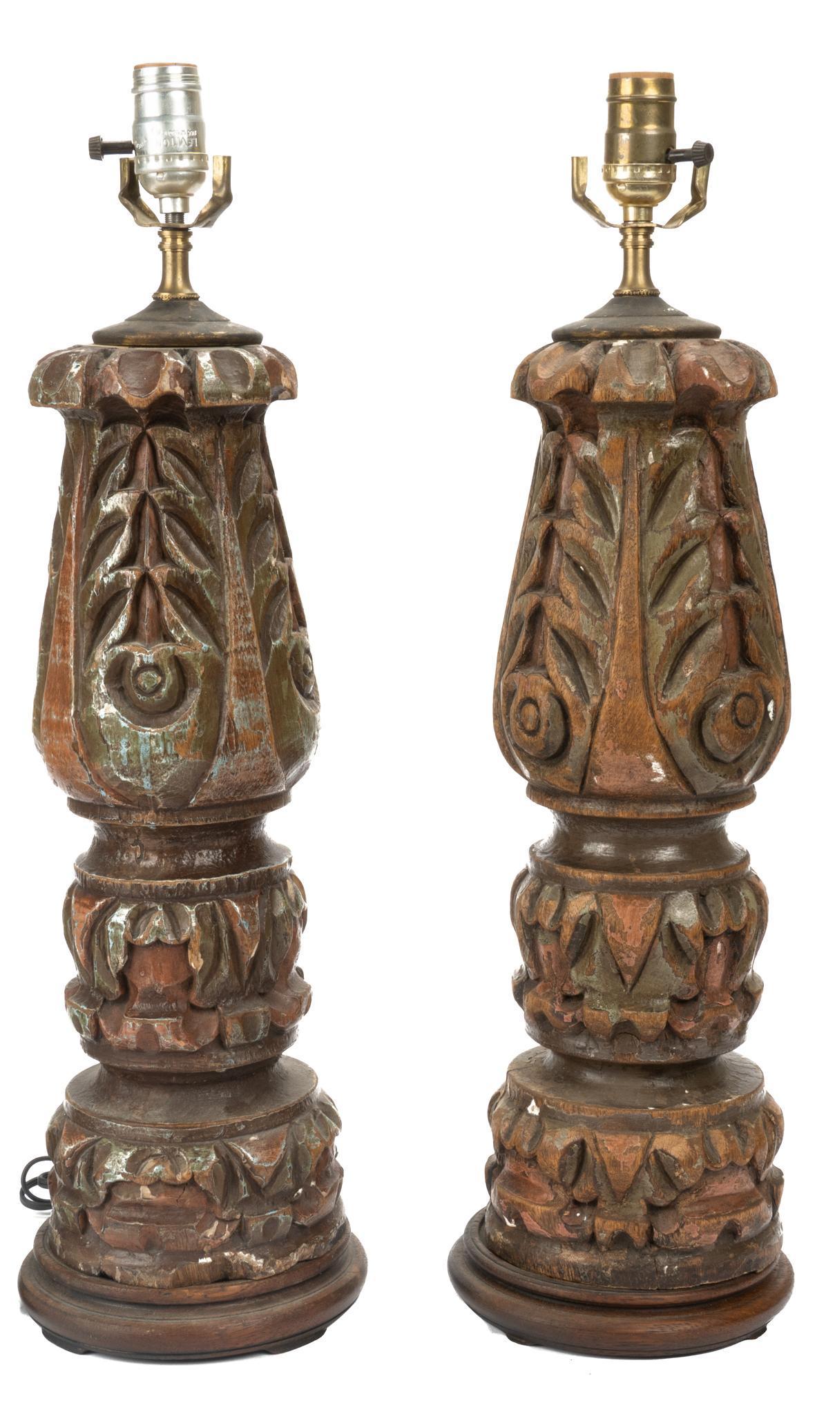 Pair Hand-Carved Lamp (1 of 4)