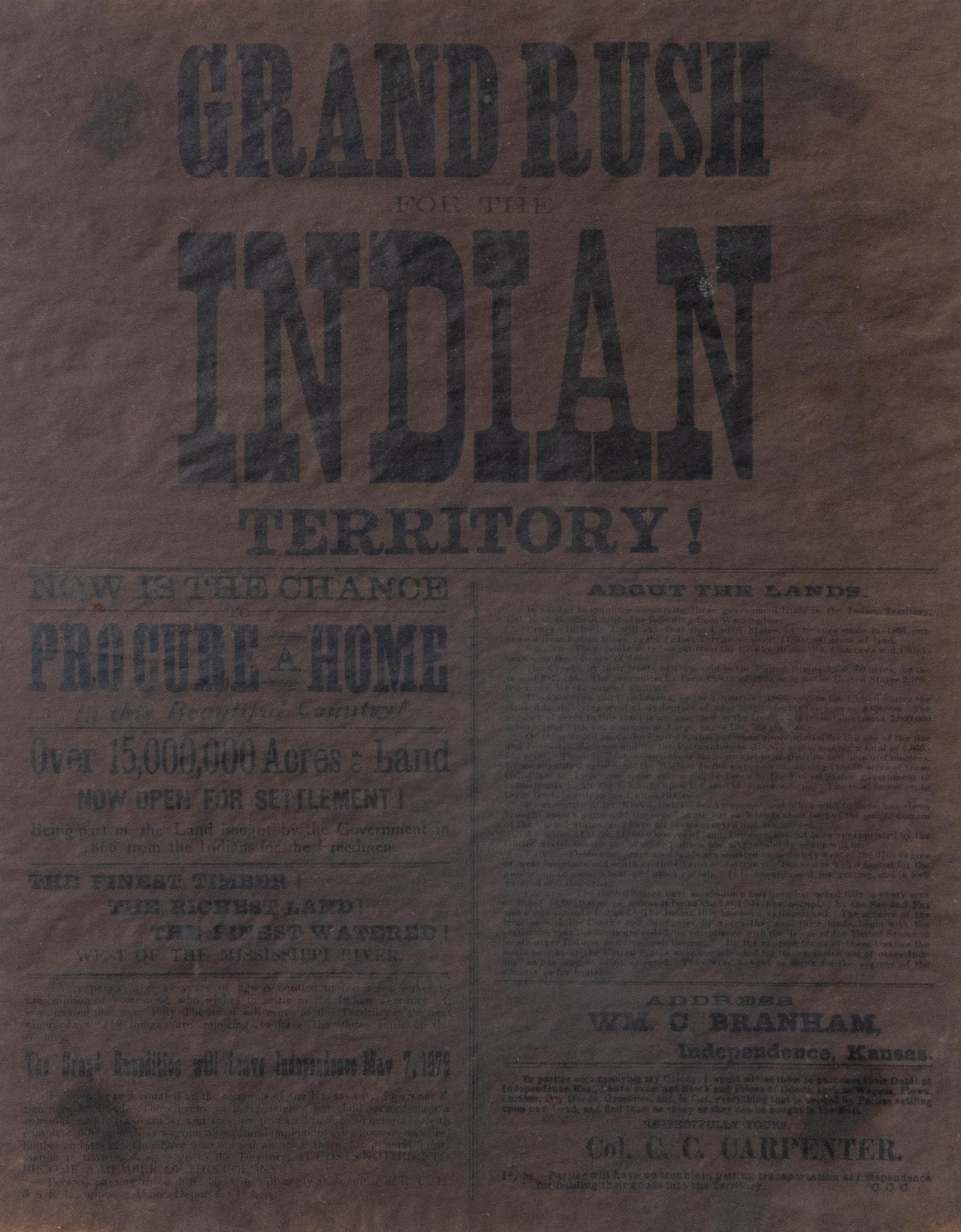 "Grand Rush: Indian Territory" Poster, 19th C. (1 of 3)